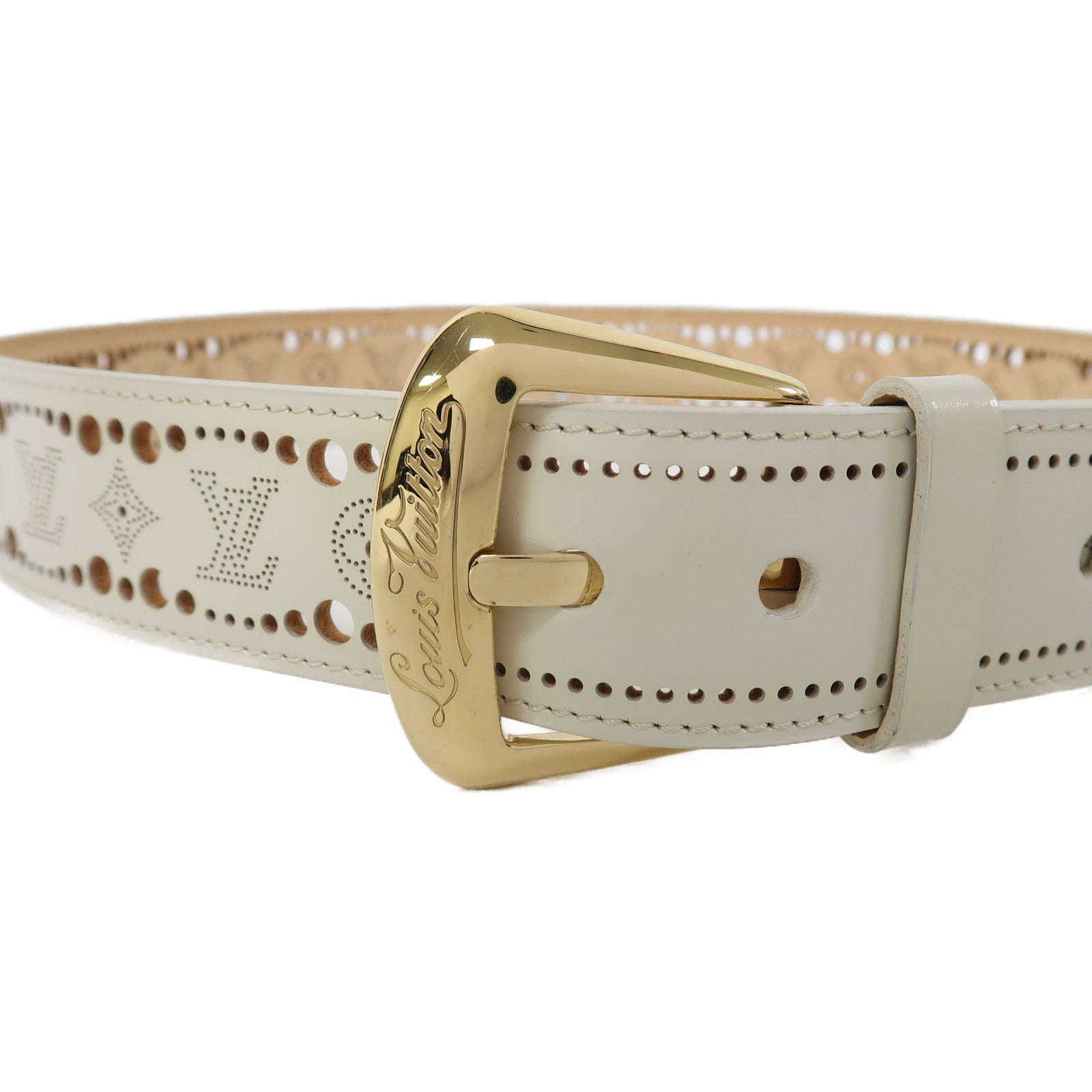 LOUIS VUITTON 皮革Suntur Phoenix Gold Buckle 85cm皮帶米色