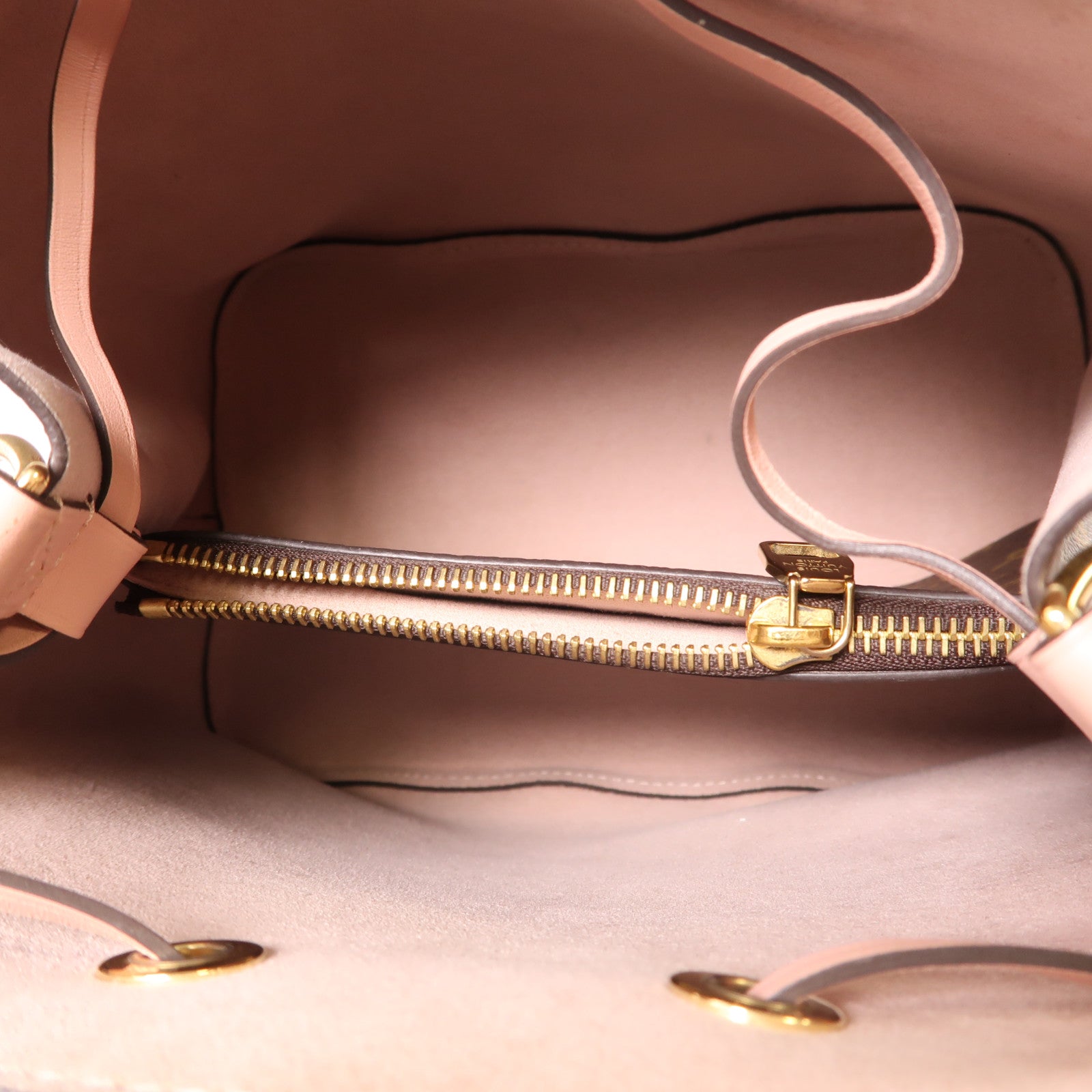 LOUIS VUITTON Monogram NeoNoe MM金扣肩背袋棕色/粉紅色