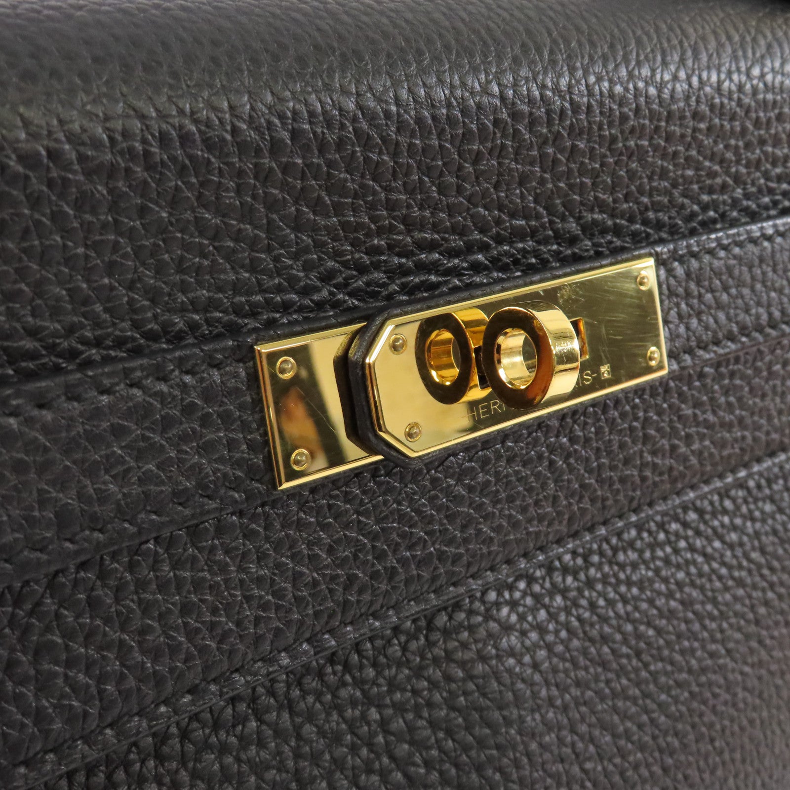 HERMES 【激減優惠】Clemence皮革Kelly 28 2Way Shoulder Bag金扣手挽肩背兩用袋89 Noir黑色