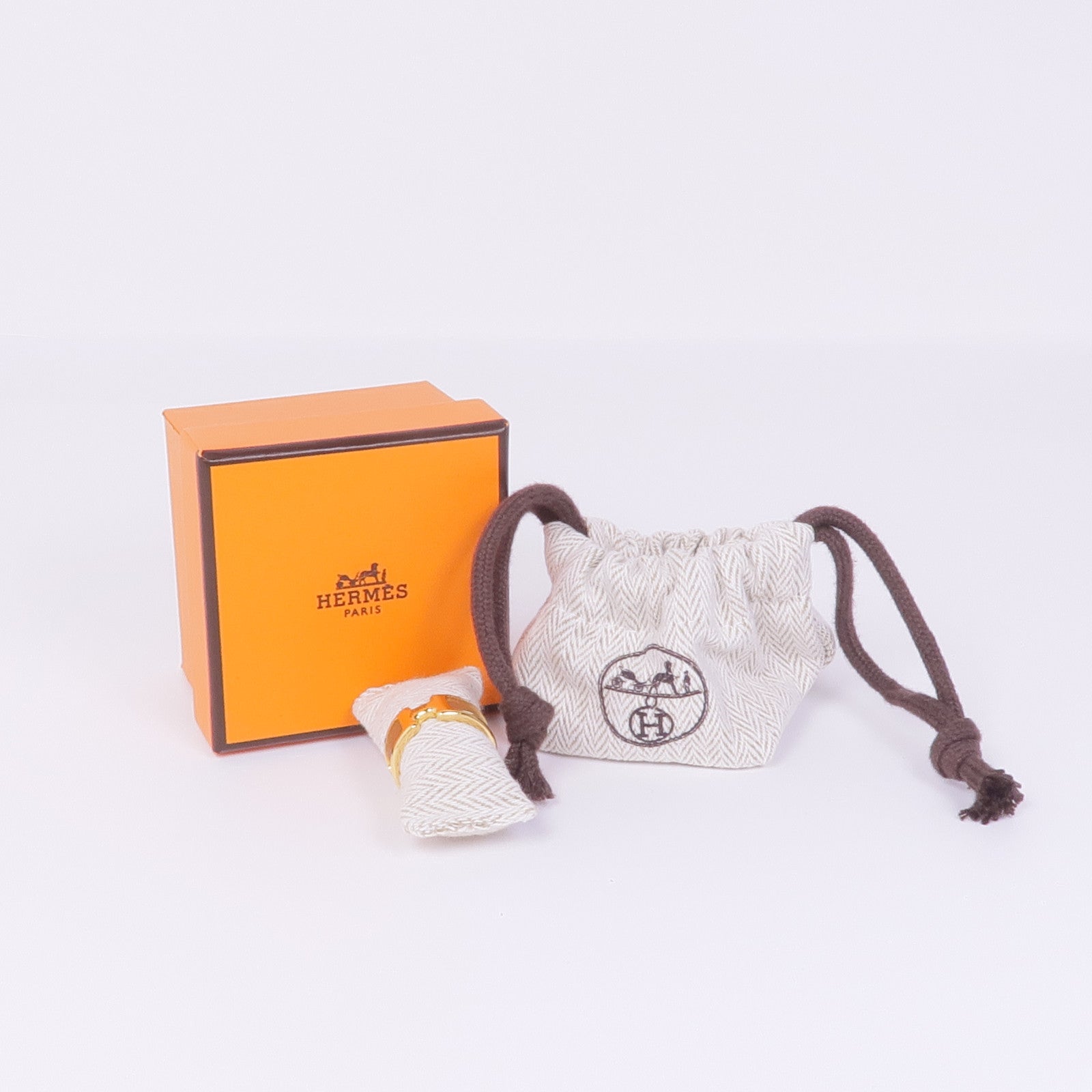 HERMES 金屬/Epsom皮革Olympe Ring戒指US#6.5 Etoupe