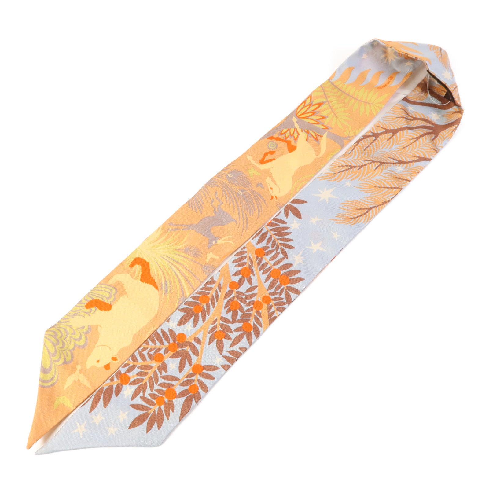 HERMES 絲質Twilly絲巾Beige/Rose