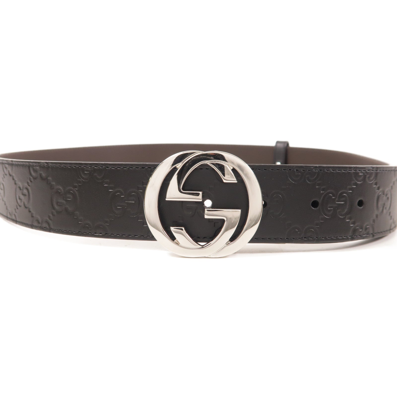GUCCI 牛皮皮革Signature銀扣皮帶