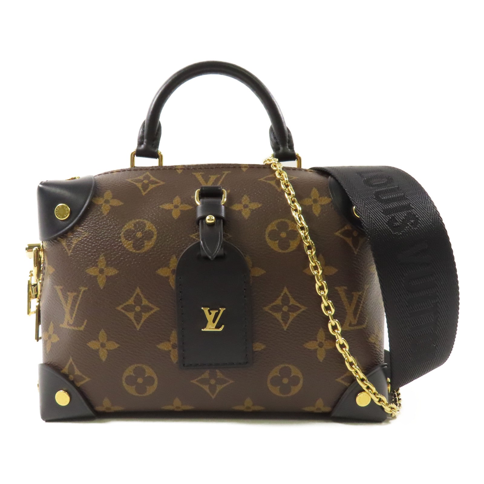 LOUIS VUITTON Monogram Petite Malle Souple金扣手挽肩背兩用袋棕色
