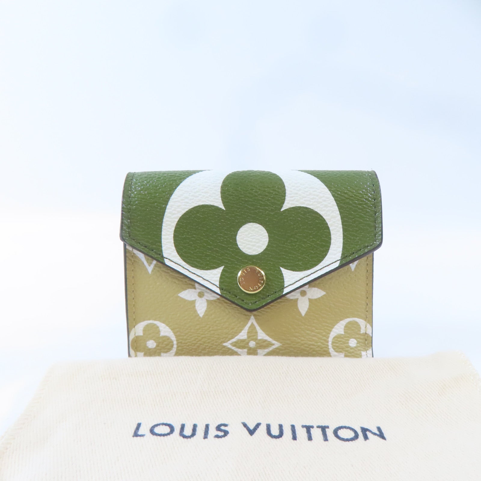 LOUIS VUITTON Monogram Giant Portefeuille Zoe金扣錢包卡其色/綠色