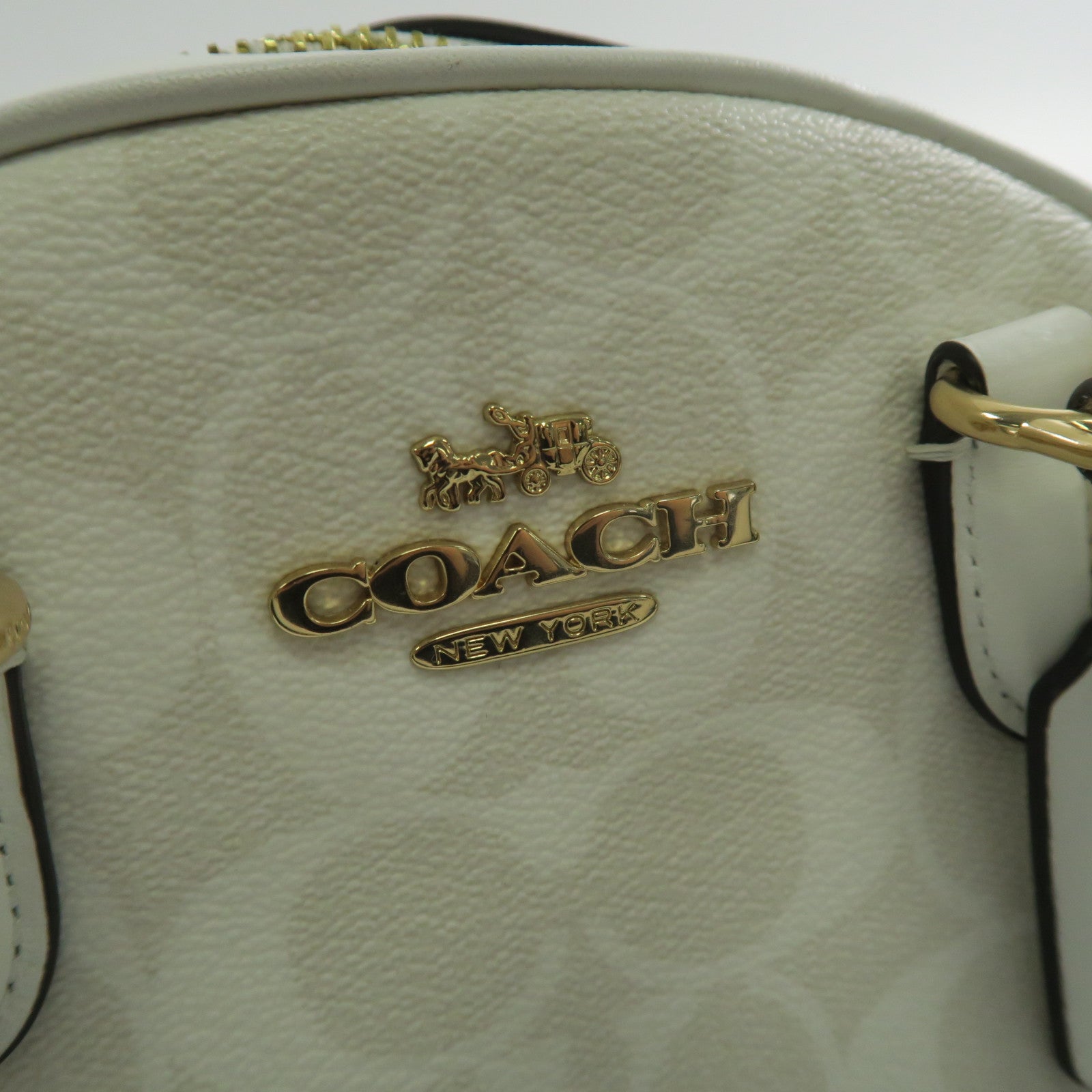 COACH 塗層帆布Sydney Satchel金扣手挽肩背兩用袋白色