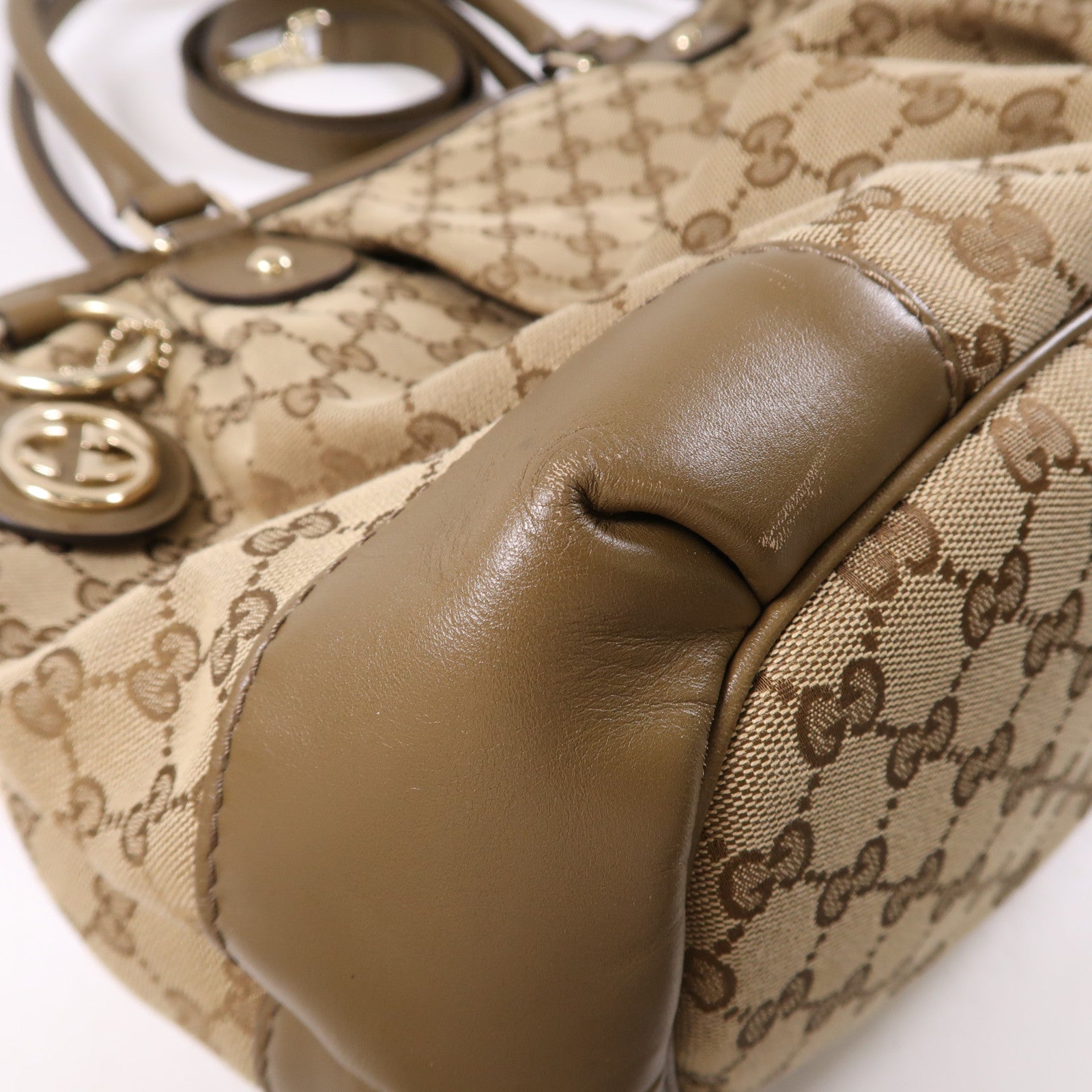GUCCI 帆布/牛皮皮革2 Way Shoulder金扣手挽肩背兩用袋啡色