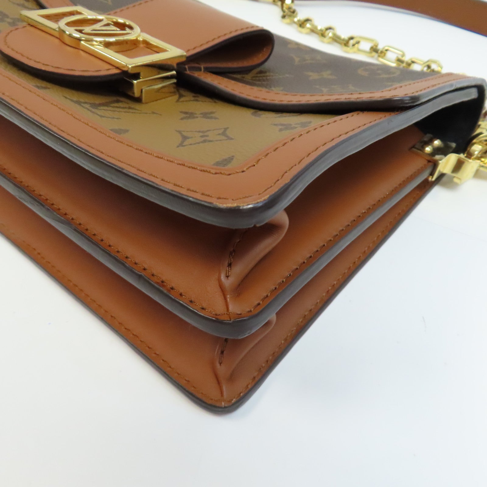 LOUIS VUITTON Monogram Reverse Dauphine MM金扣肩背袋啡色