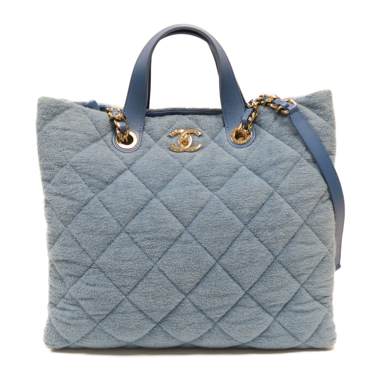 CHANEL **【激減優惠】菱格帆布Chain Shoulder Bag金扣手挽肩背兩用袋藍色