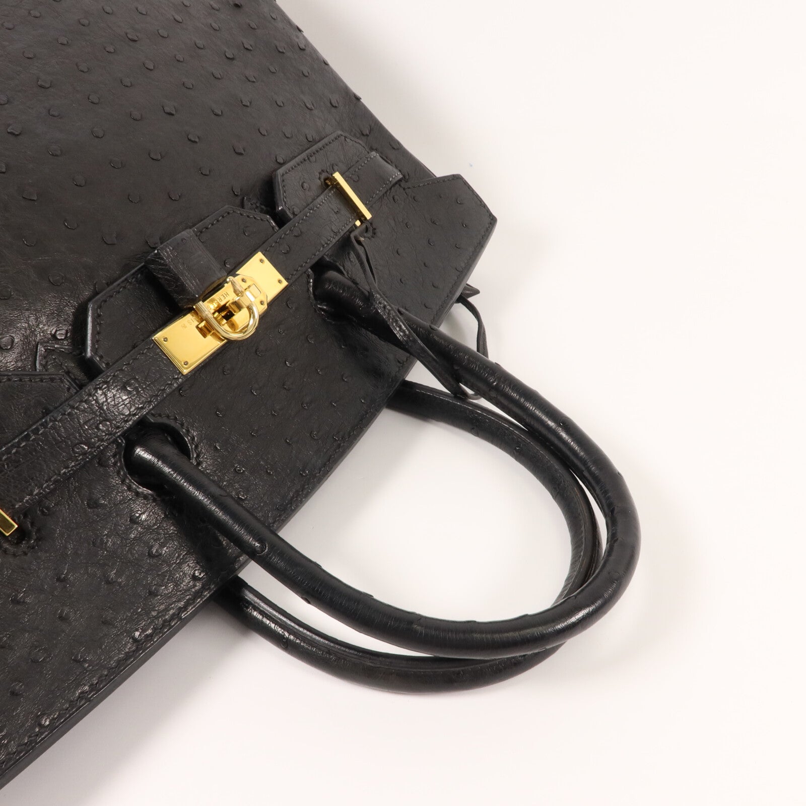 HERMES 鴕鳥皮革Birkin 35手挽袋Noir