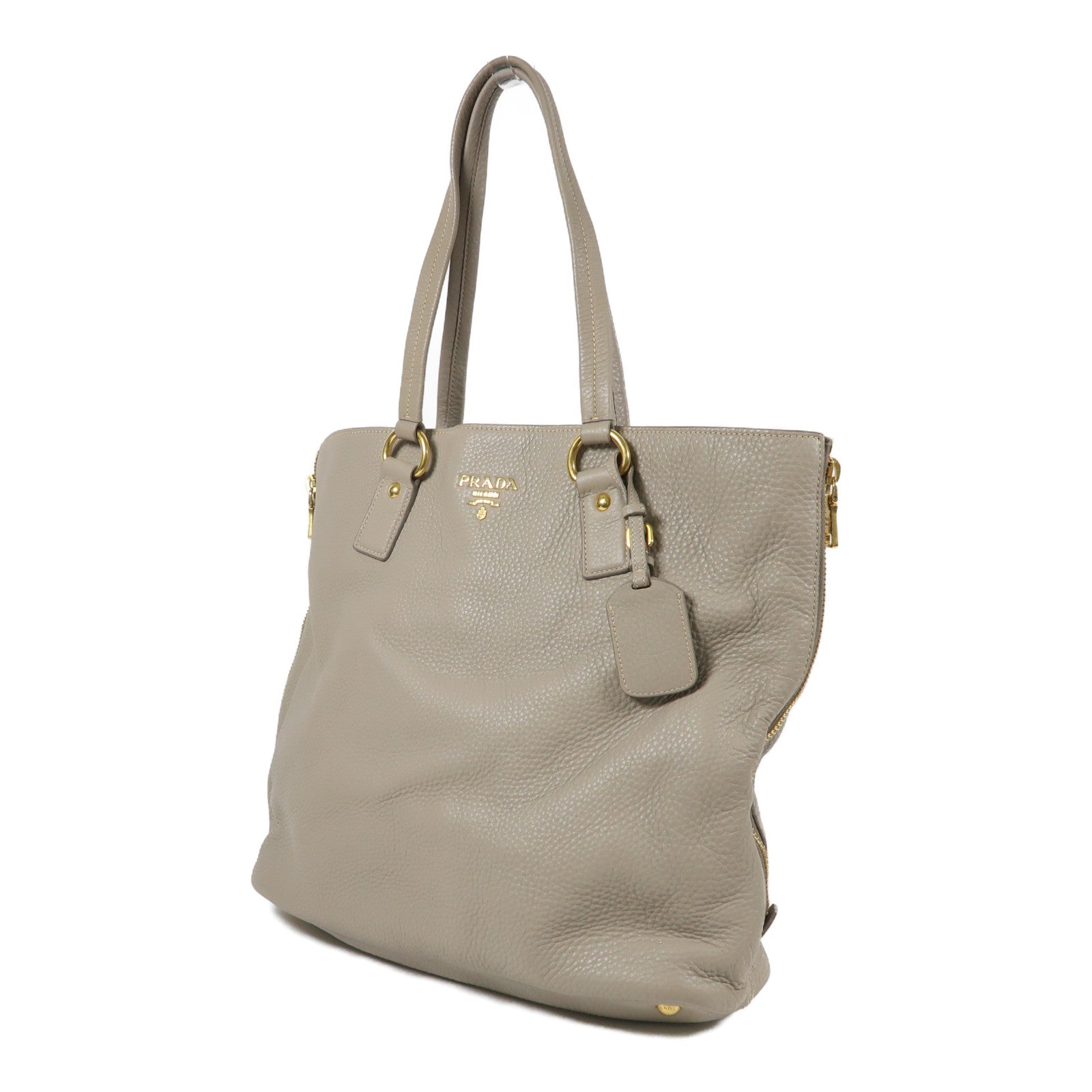 PRADA 牛皮皮革Shoulder Tote金扣肩背袋灰色