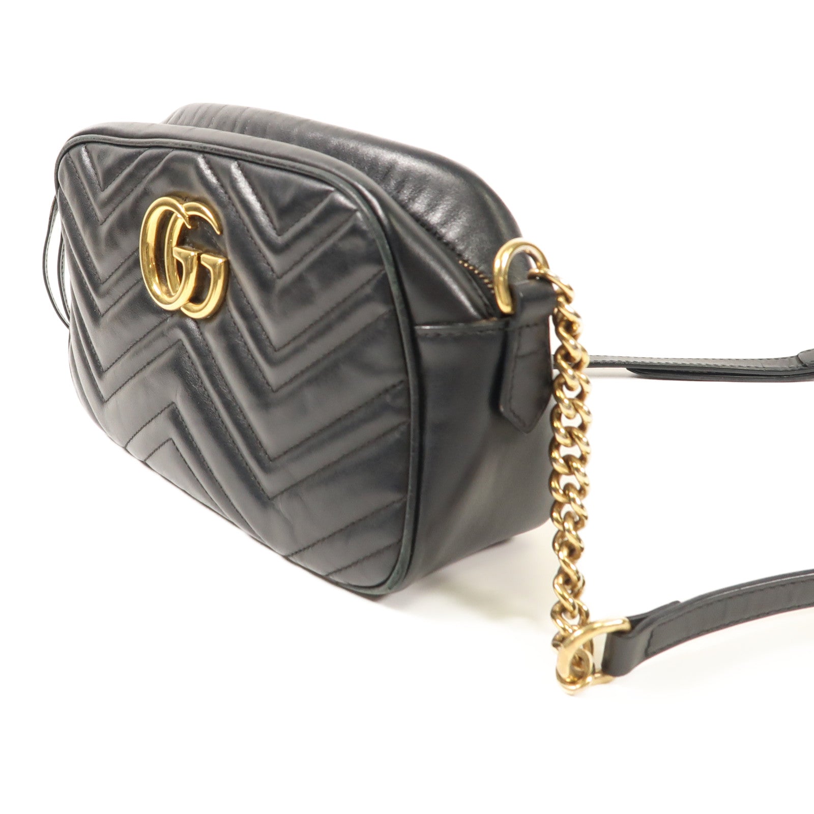GUCCI 牛皮皮革GG Marmont金扣鏈帶肩背袋