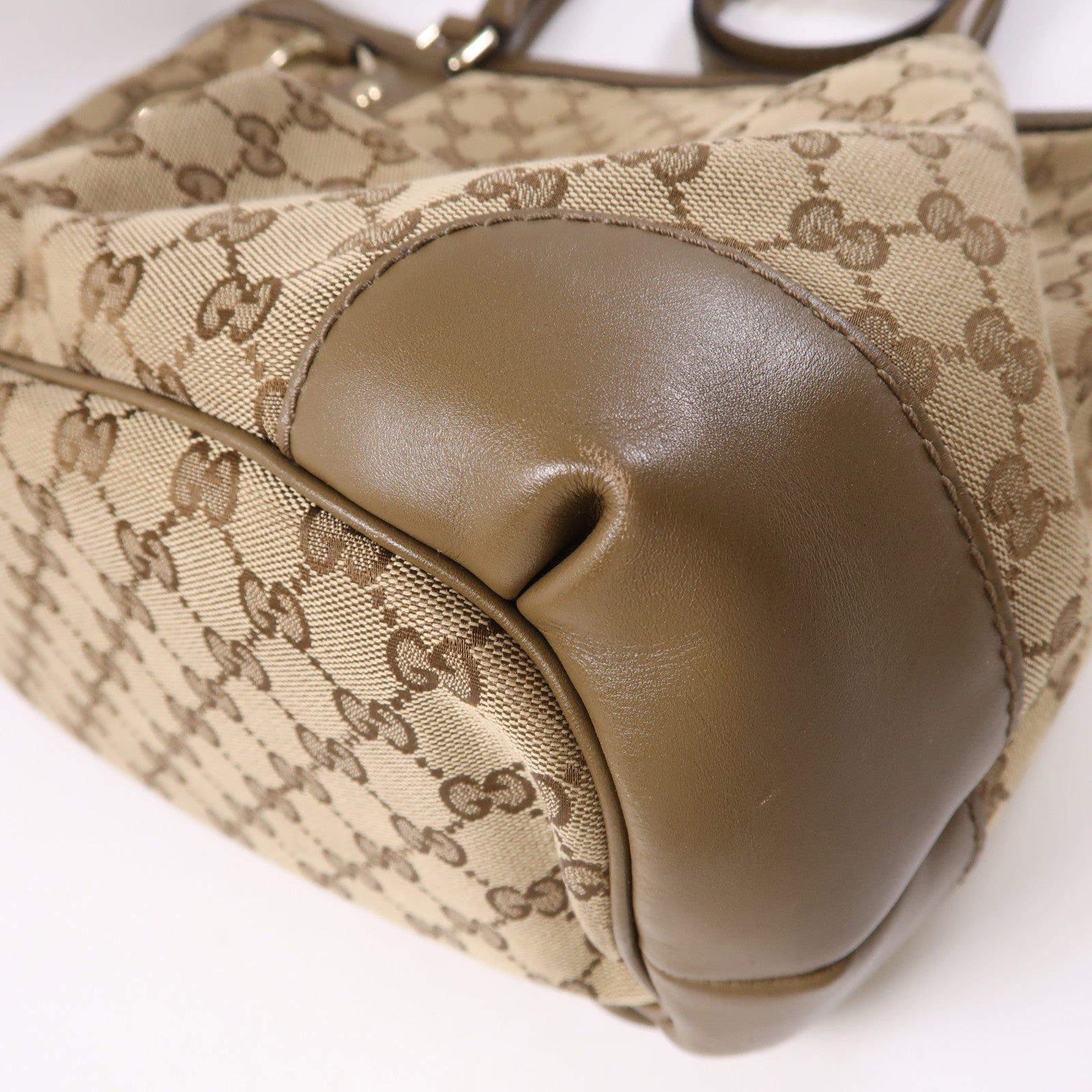 GUCCI 帆布/牛皮皮革2 Way Shoulder金扣手挽肩背兩用袋啡色