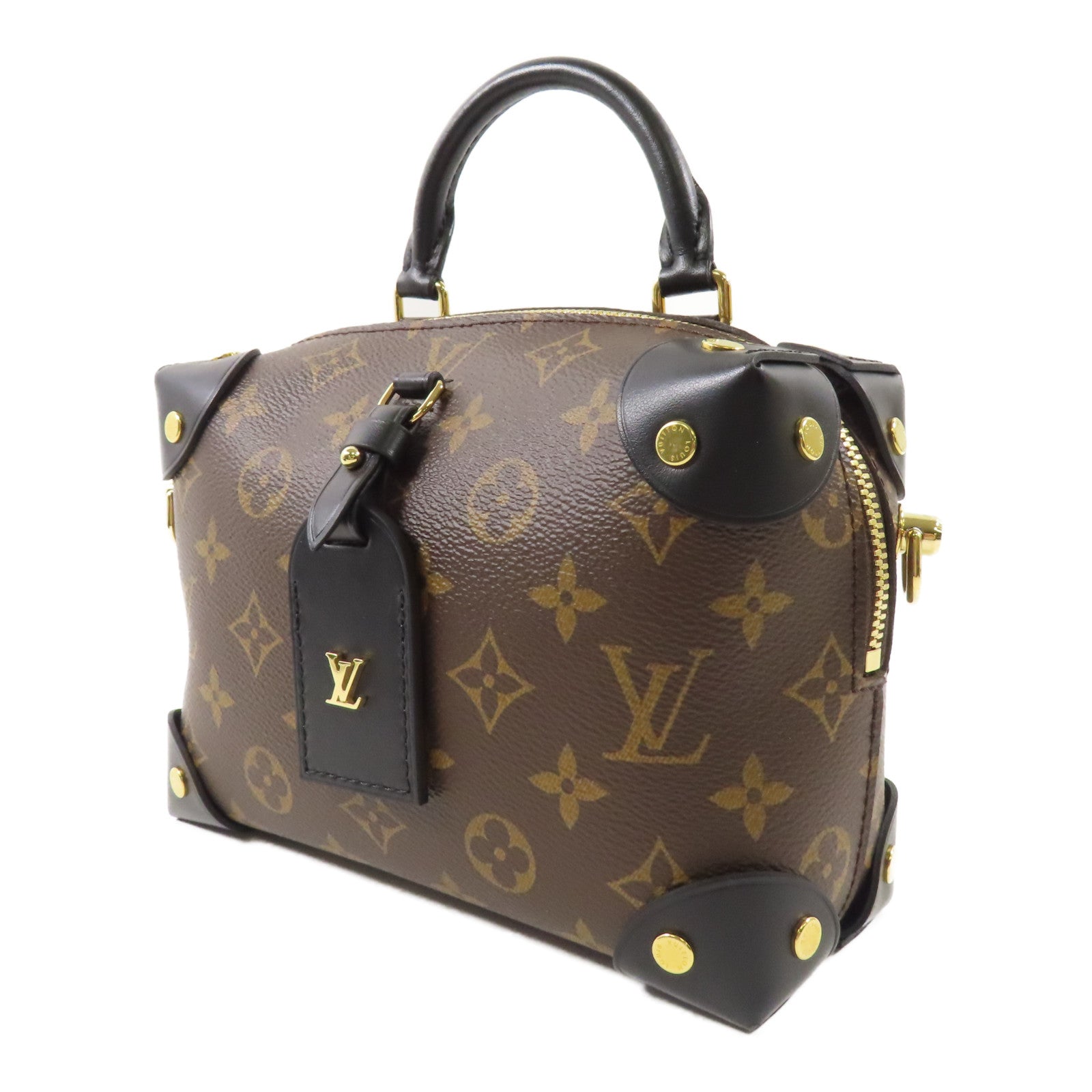 LOUIS VUITTON Monogram Petite Malle Souple金扣手挽肩背兩用袋棕色