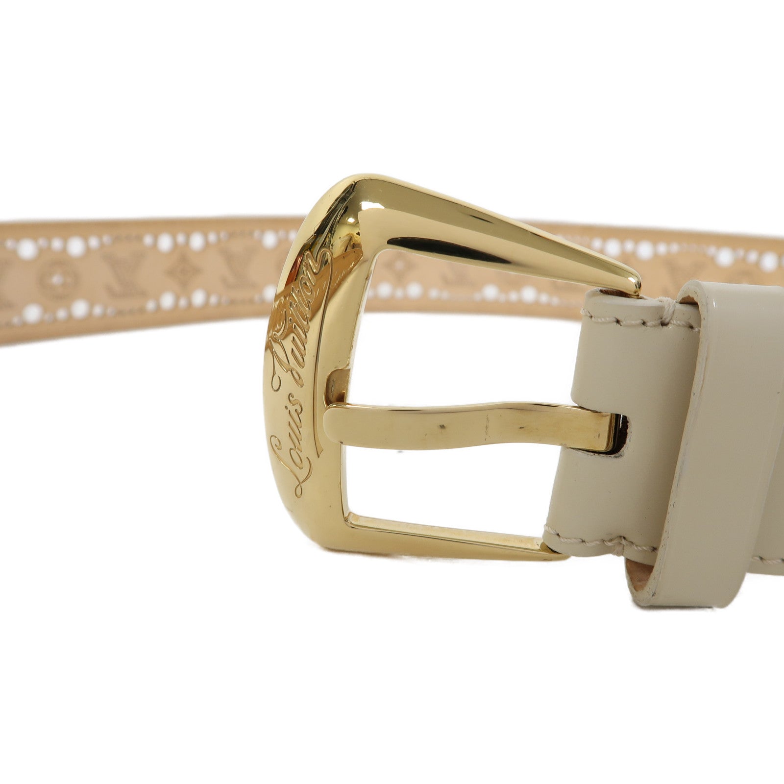 LOUIS VUITTON 皮革Suntur Phoenix Gold Buckle 85cm皮帶米色