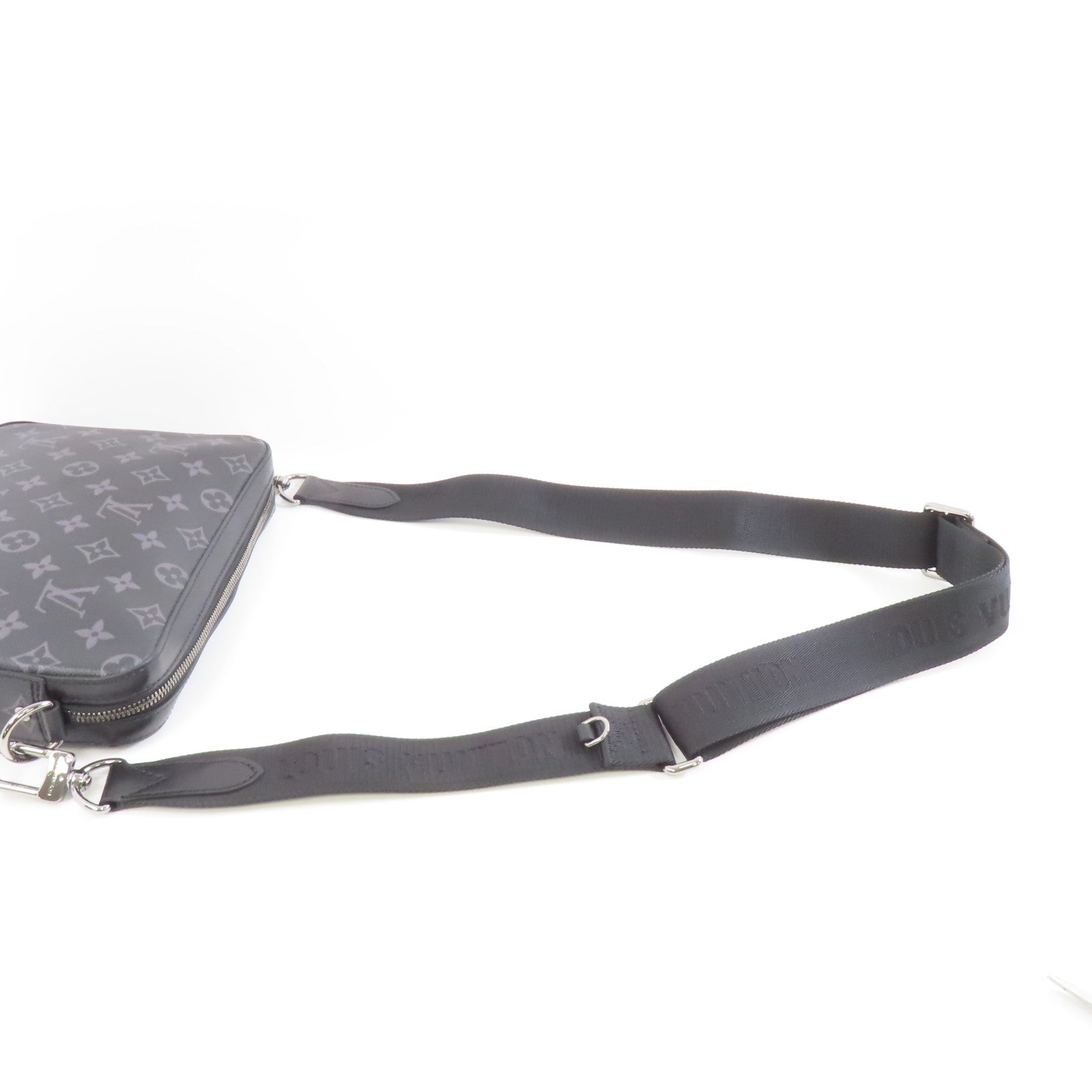 LOUIS VUITTON Monogram Eclipse Trio  Messenger銀扣肩背袋黑色