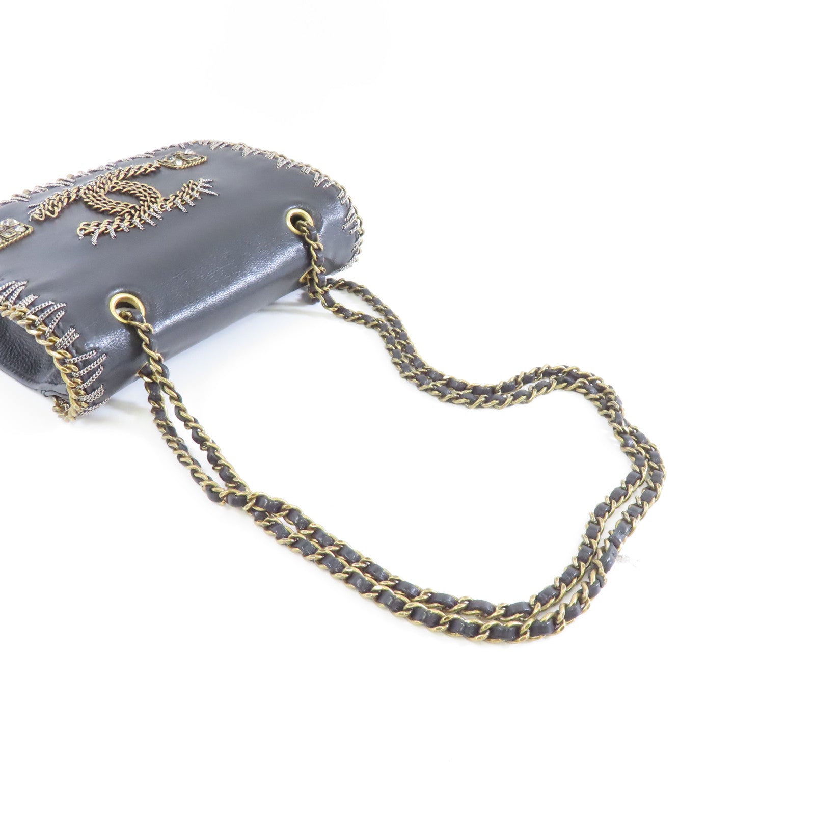 CHANEL 牛皮皮革Chain Shoulder金扣肩背袋黑色