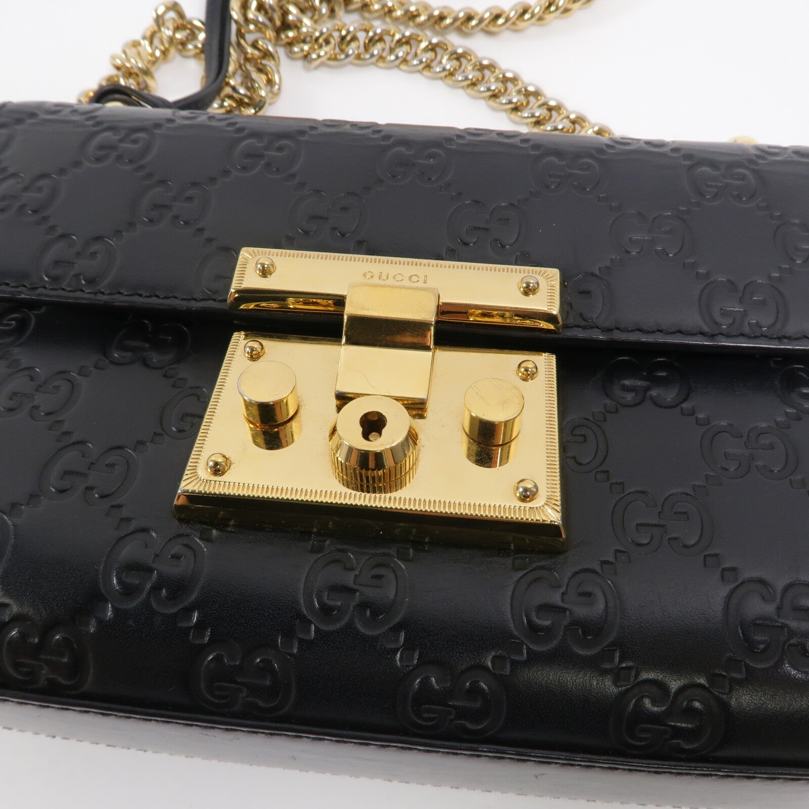 GUCCI 牛皮皮革Padlock金扣鏈帶肩背袋
