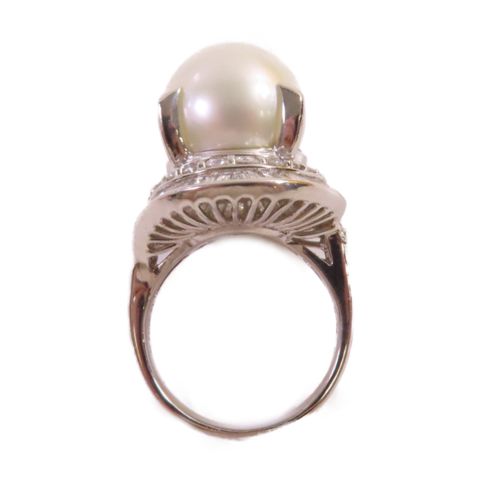 JEWELRY PT900鉑金/14.5mm珍珠/2.92ct鑽石Pearl Ring戒指US#7.5