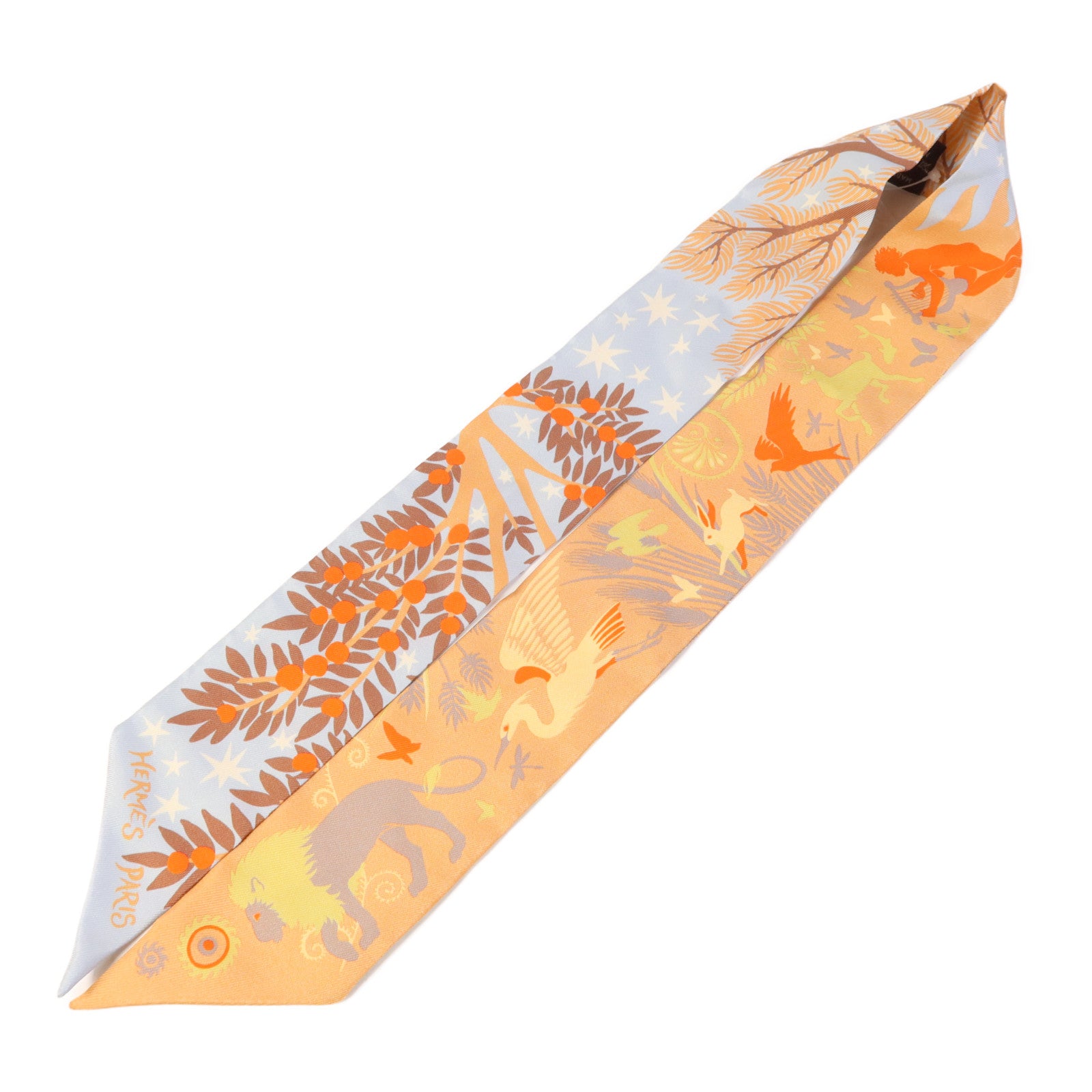 HERMES 絲質Twilly絲巾Beige/Rose