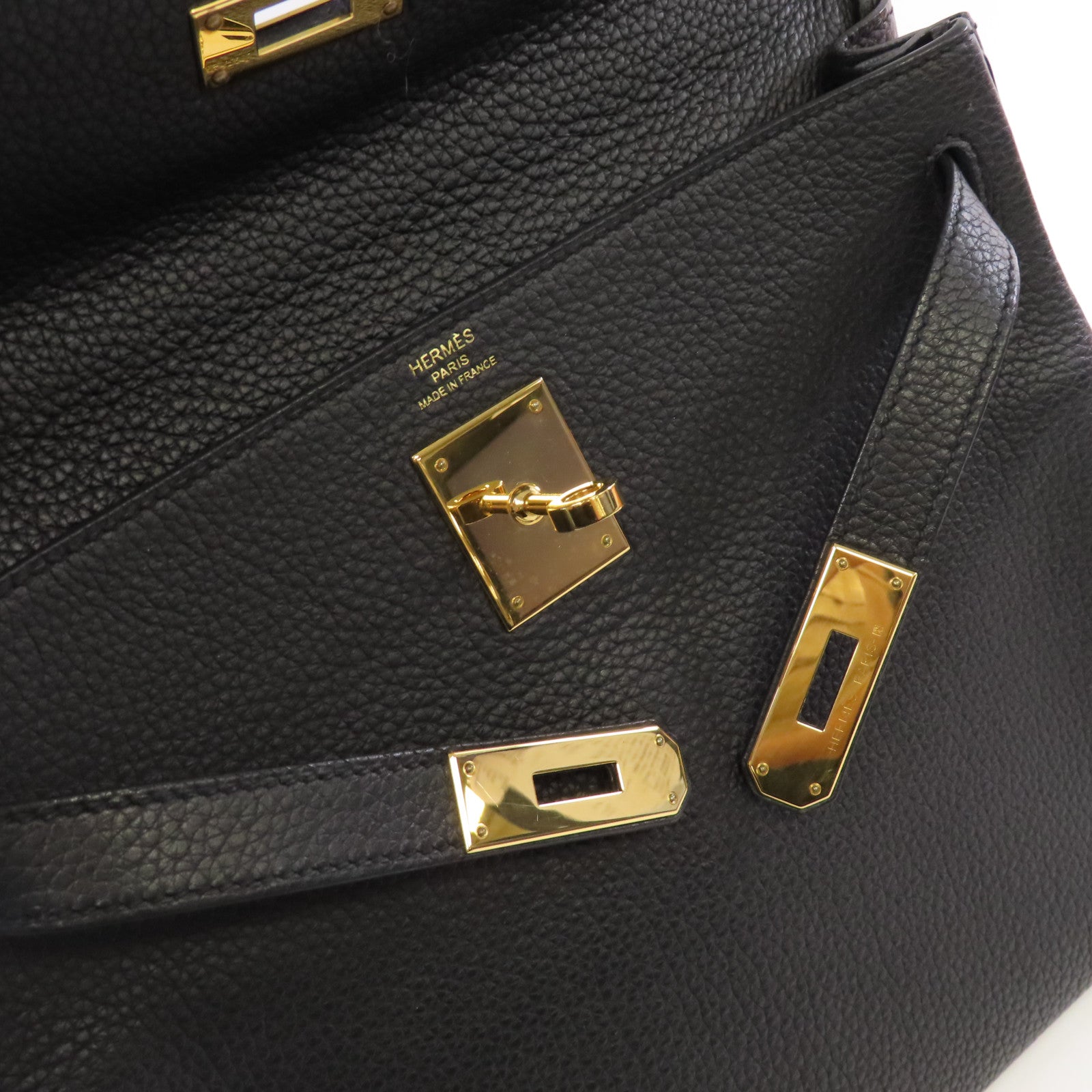 HERMES 【激減優惠】Clemence皮革Kelly 28 2Way Shoulder Bag金扣手挽肩背兩用袋89 Noir黑色