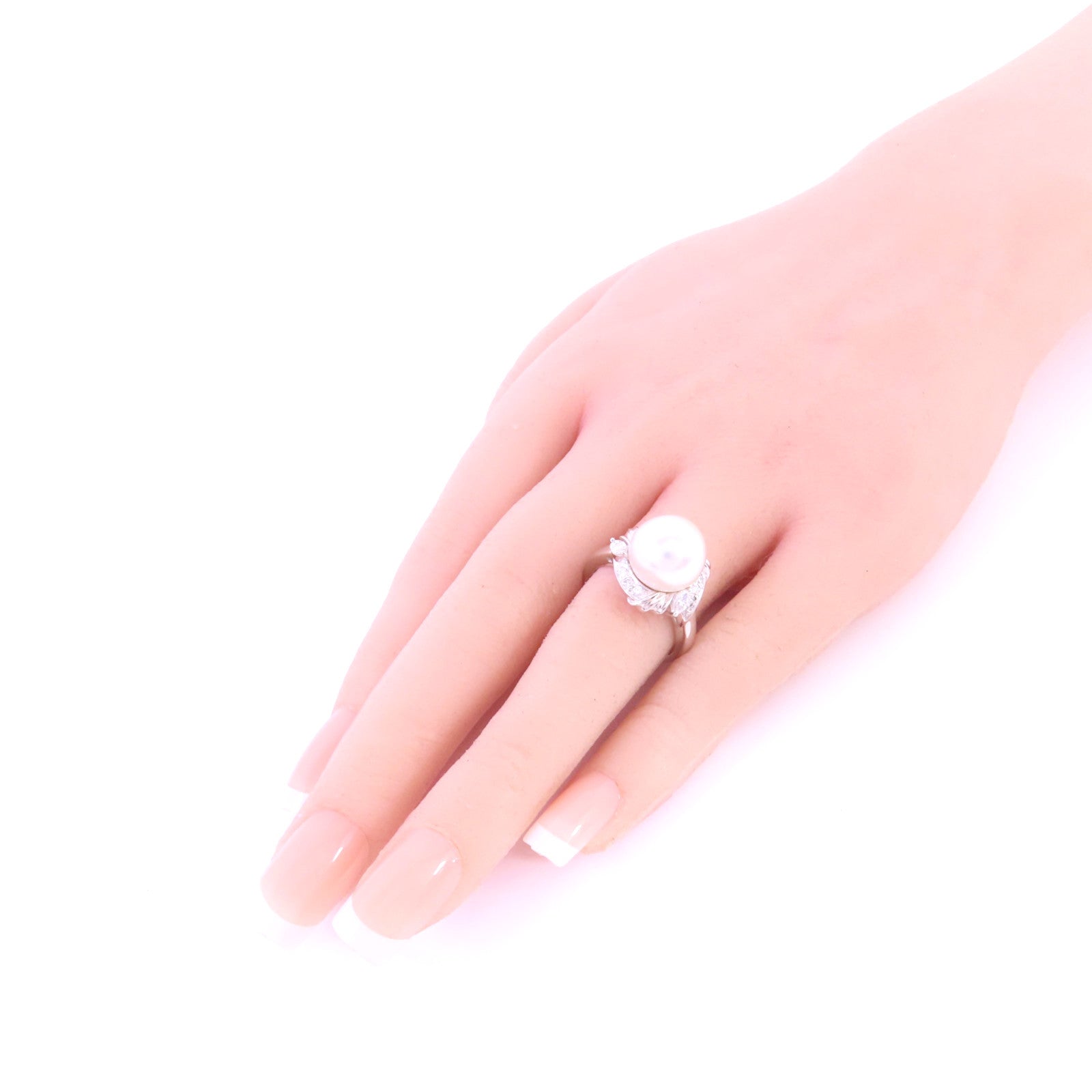 JEWELRY 【激減優惠】PT900鉑金/珍珠/鑽石Pearl Diamond Ring戒指US#6