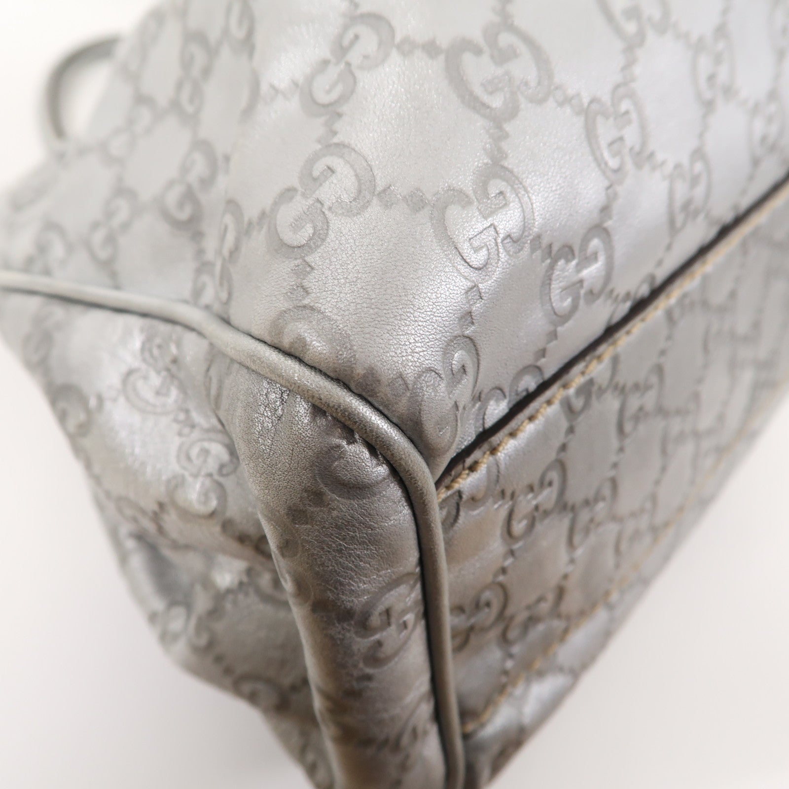 GUCCI 【激減優惠】皮革Tote Bag銀扣手挽袋銀色