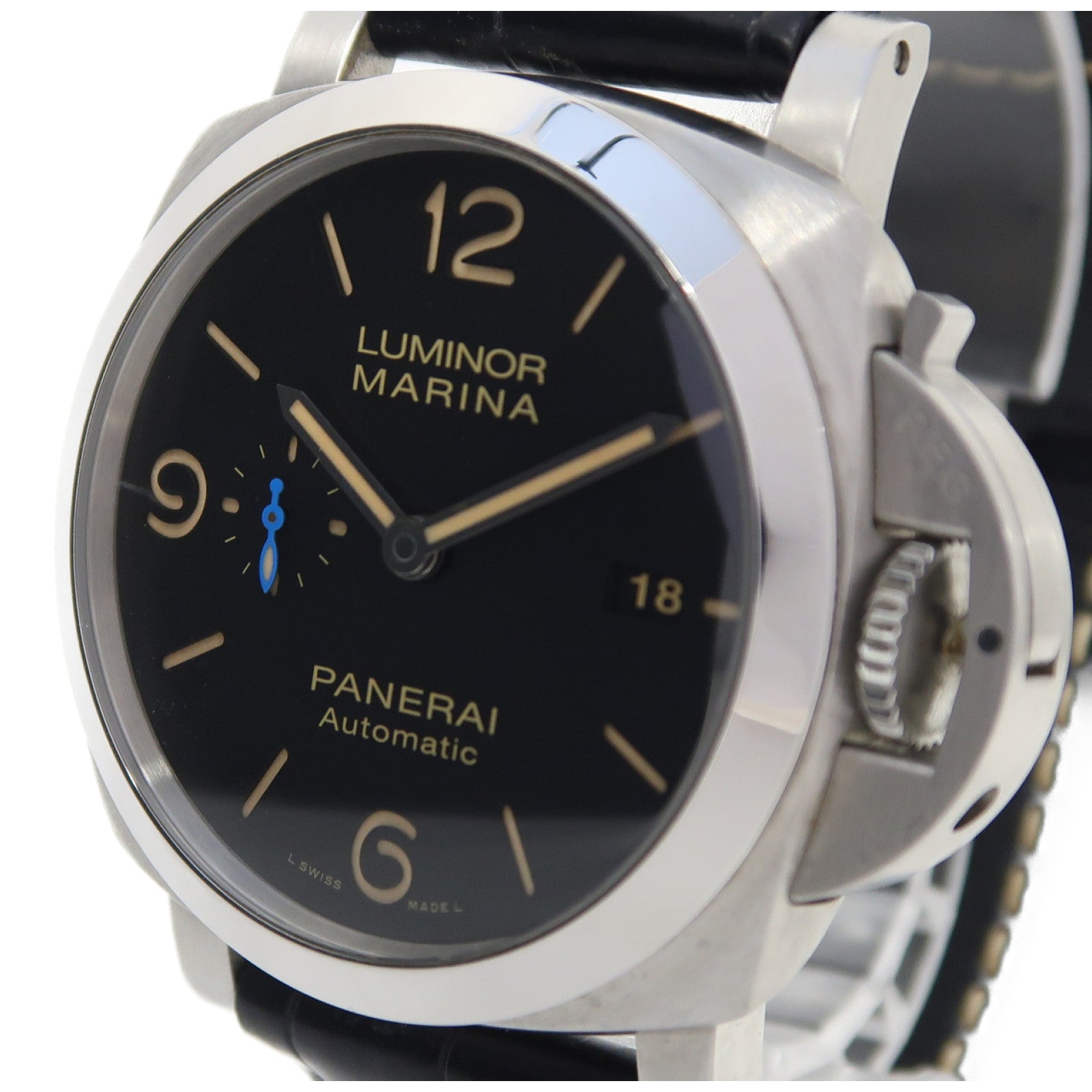 PANERAI Luminor Marina不鏽鋼/皮革帶手錶自動機芯黑色