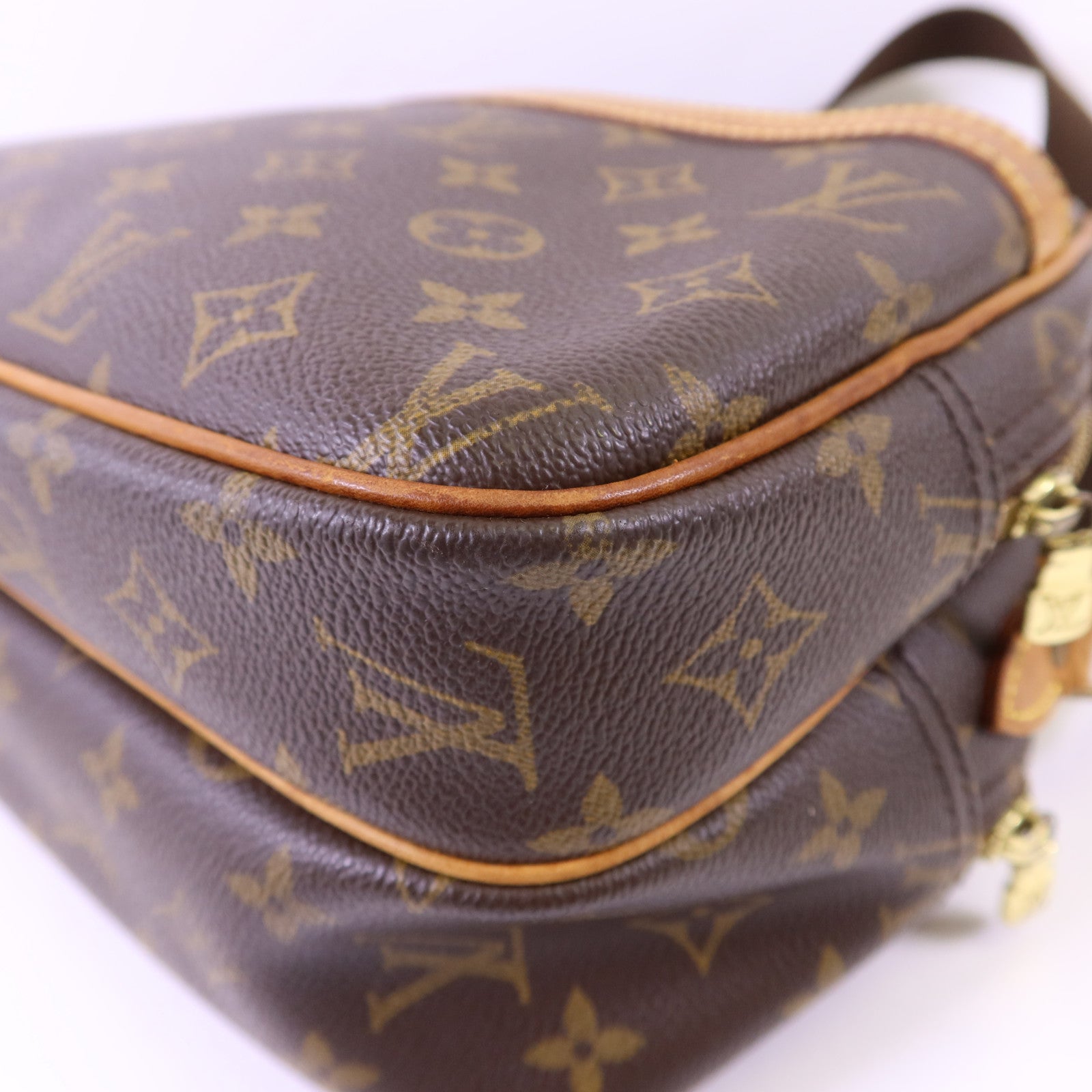 LOUIS VUITTON Monogram Reporter PM金扣肩背袋棕色