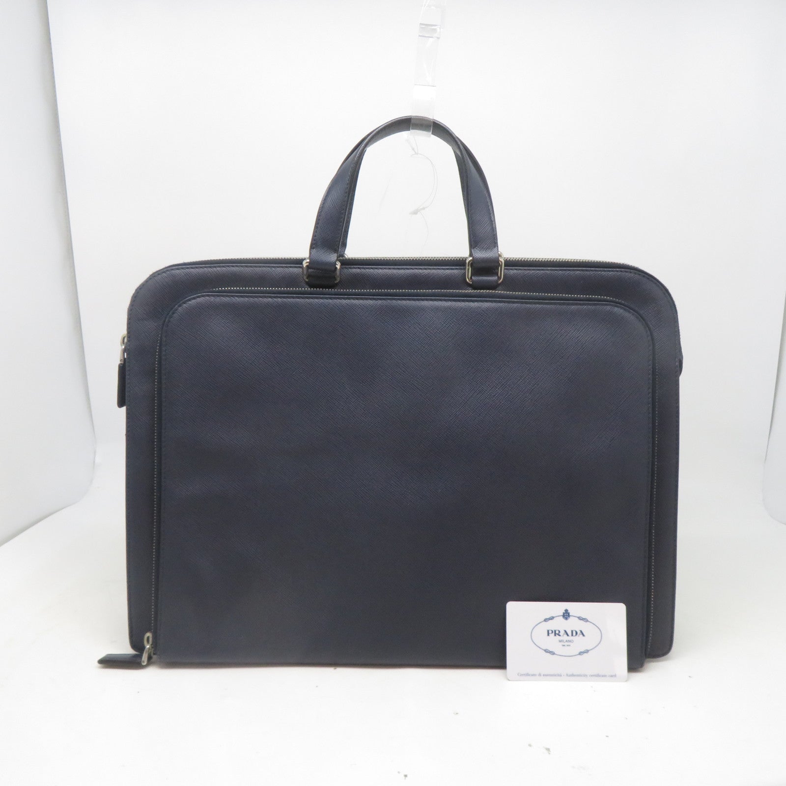 PRADA Saffiano皮革Briefcase銀扣手挽袋/公事包藍色