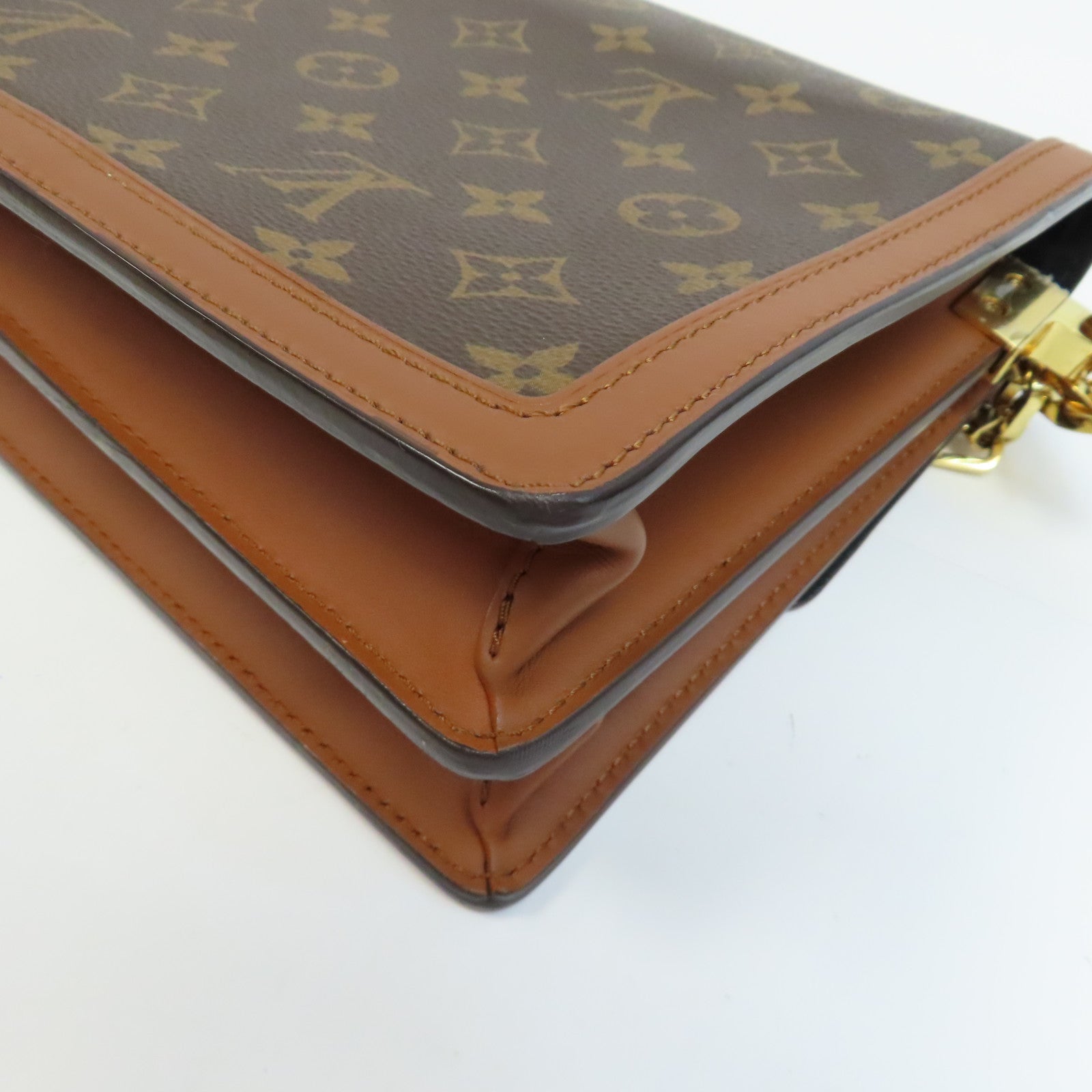 LOUIS VUITTON Monogram Reverse Dauphine MM金扣肩背袋啡色