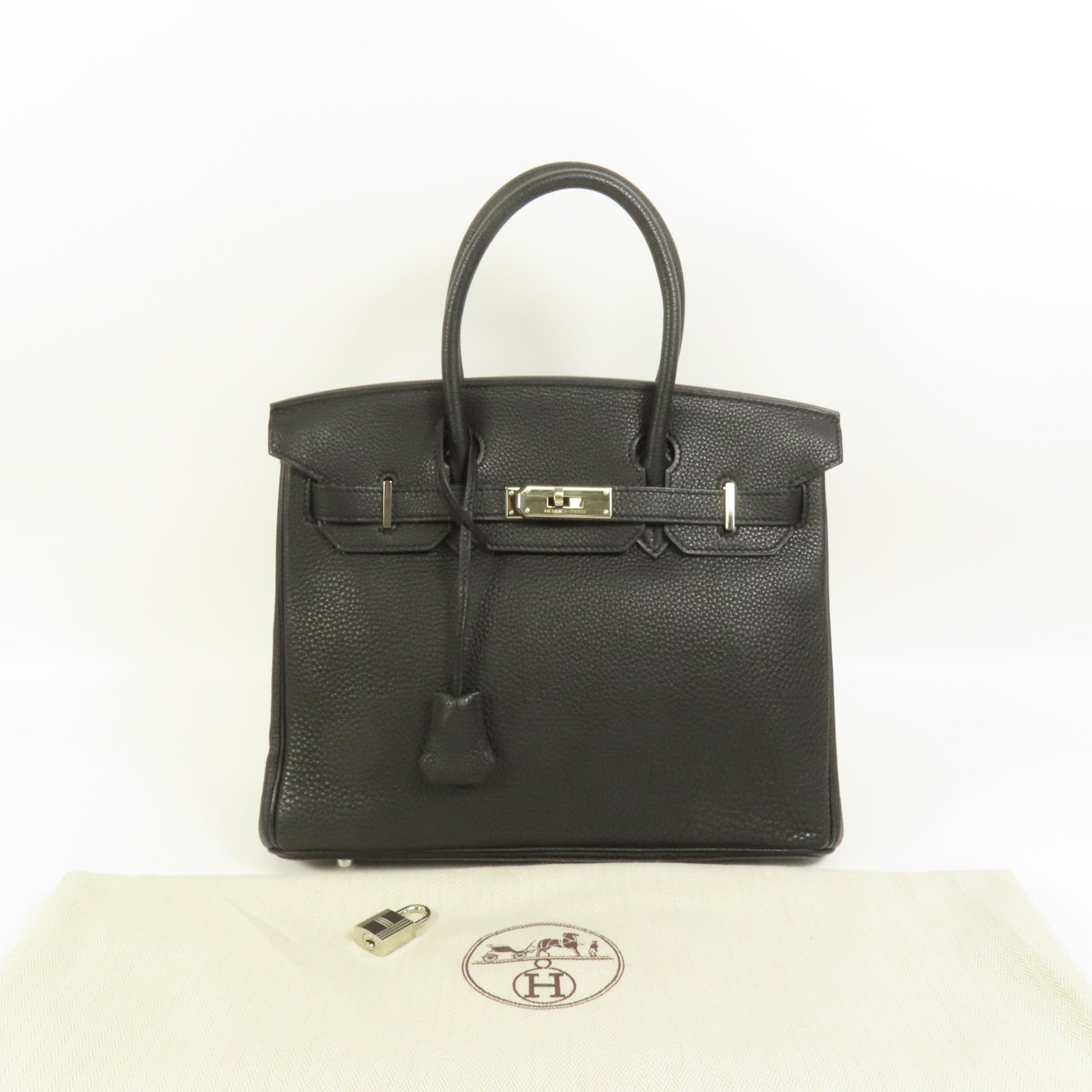 HERMES Togo皮革Birkin 30銀扣手挽袋Noir