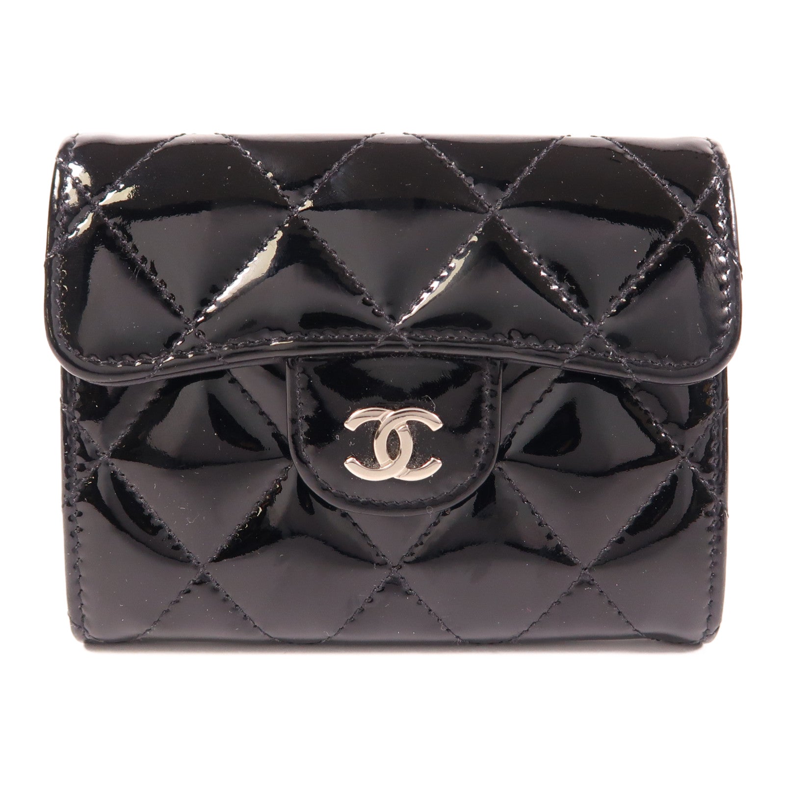 CHANEL 漆皮皮革Wallet銀扣錢包