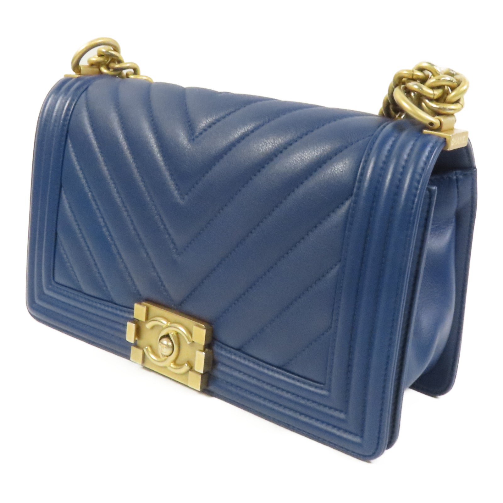 CHANEL 羊皮皮革Boy 20金扣鏈帶肩背袋
