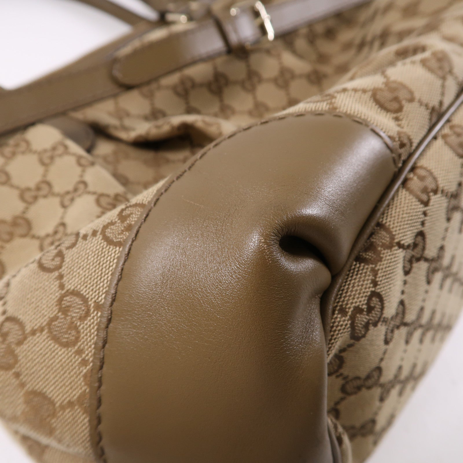 GUCCI 帆布/牛皮皮革2 Way Shoulder金扣手挽肩背兩用袋啡色