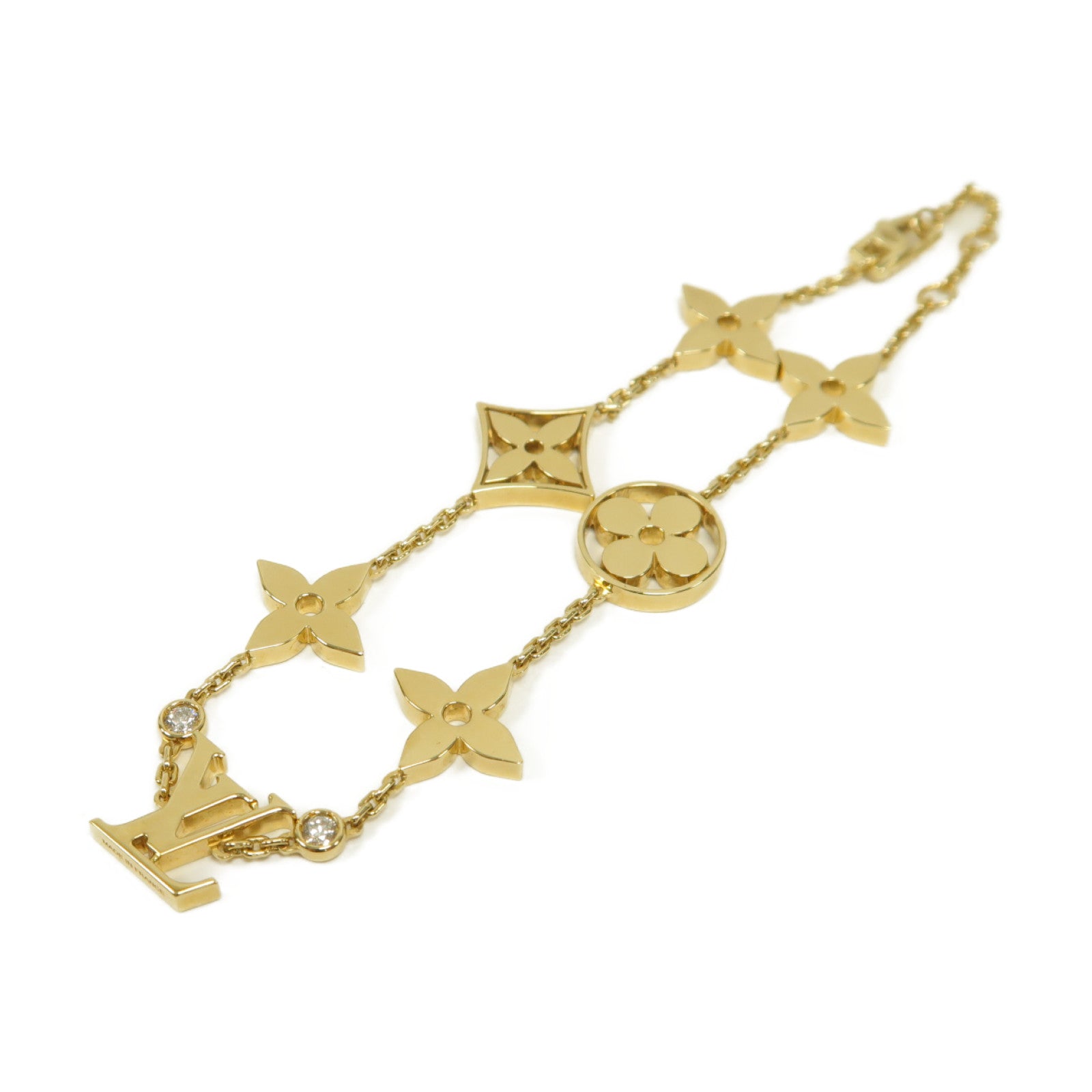 LOUIS VUITTON 18K黃金/0.08ct鑽石Idylle Blossom Monogram手鏈金色