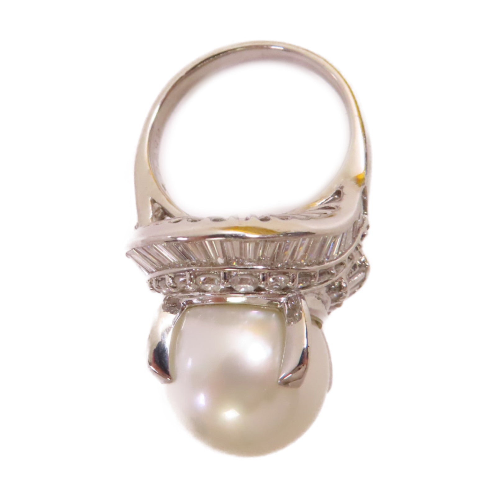 JEWELRY PT900鉑金/14.5mm珍珠/2.92ct鑽石Pearl Ring戒指US#7.5