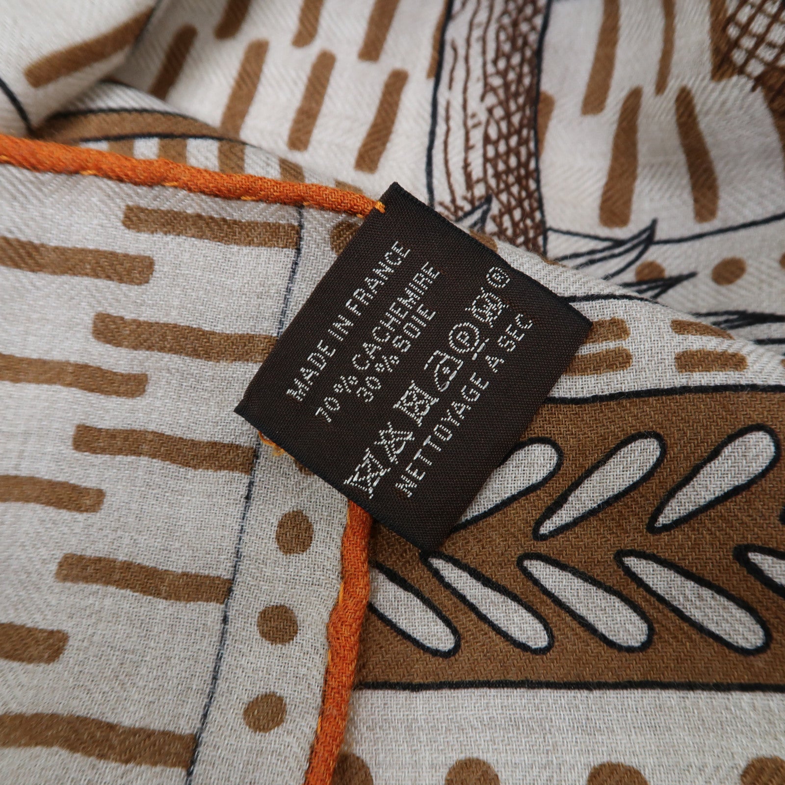 HERMES 羊絨/絲質Scarf圍巾啡色/米色
