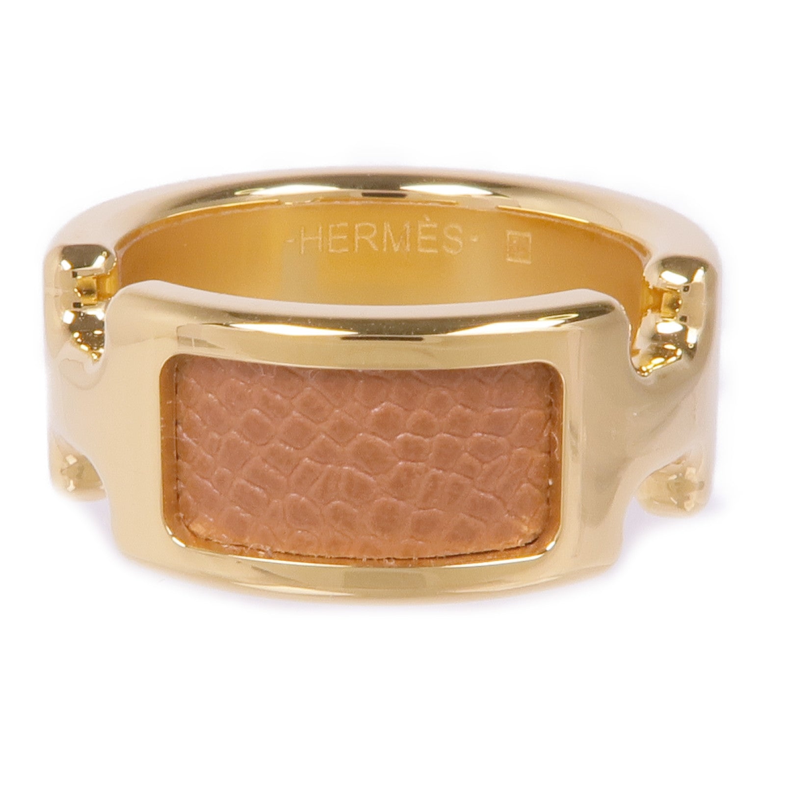 HERMES 金屬/Epsom皮革Olympe Ring戒指US#6.5 Etoupe