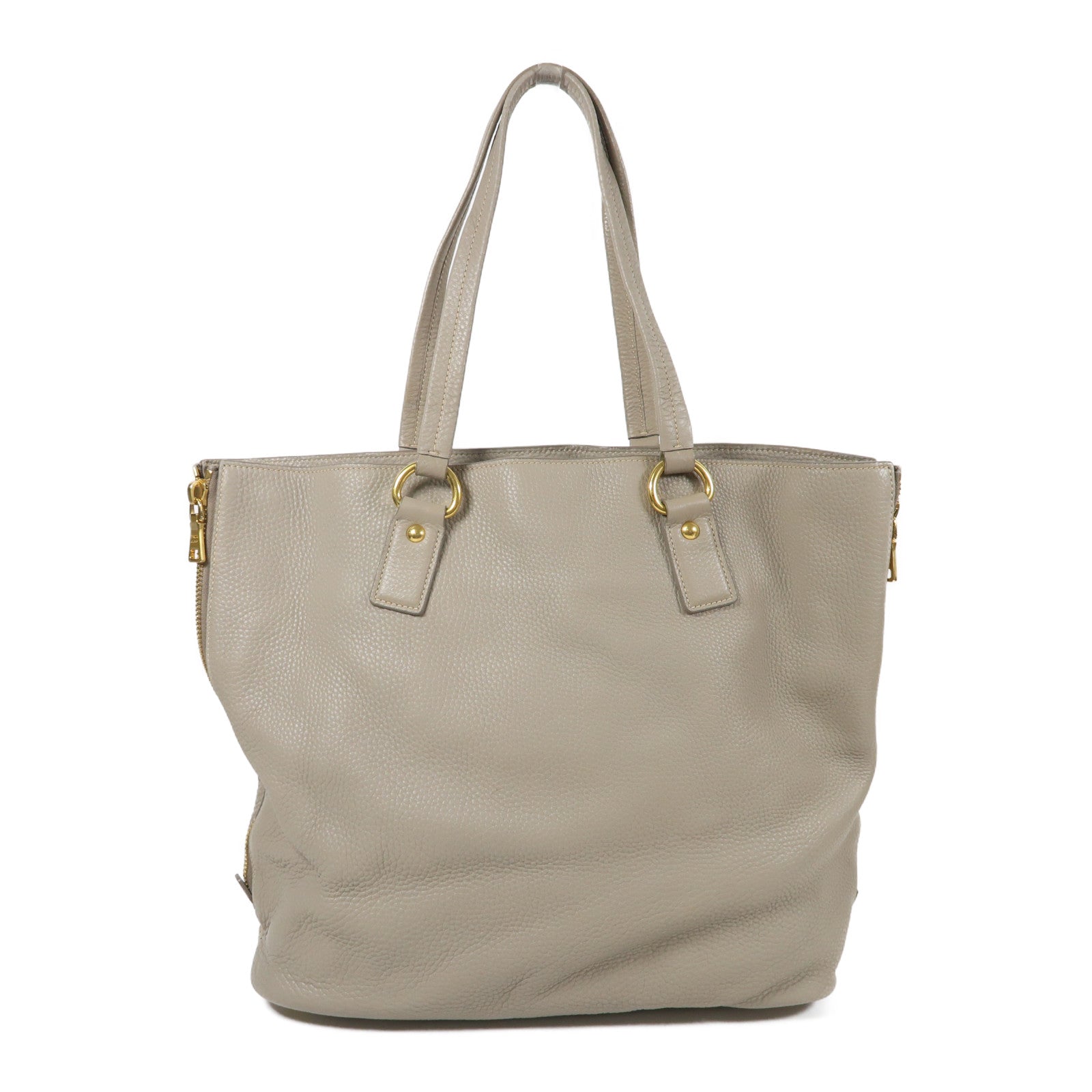 PRADA 牛皮皮革Shoulder Tote金扣肩背袋灰色