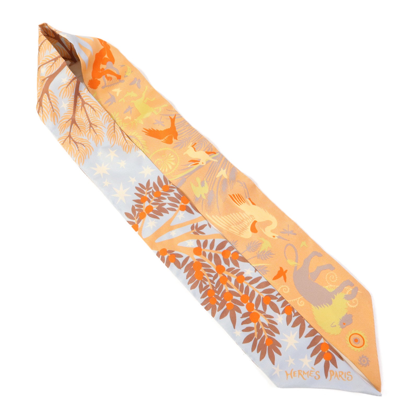 HERMES 絲質Twilly絲巾Beige/Rose