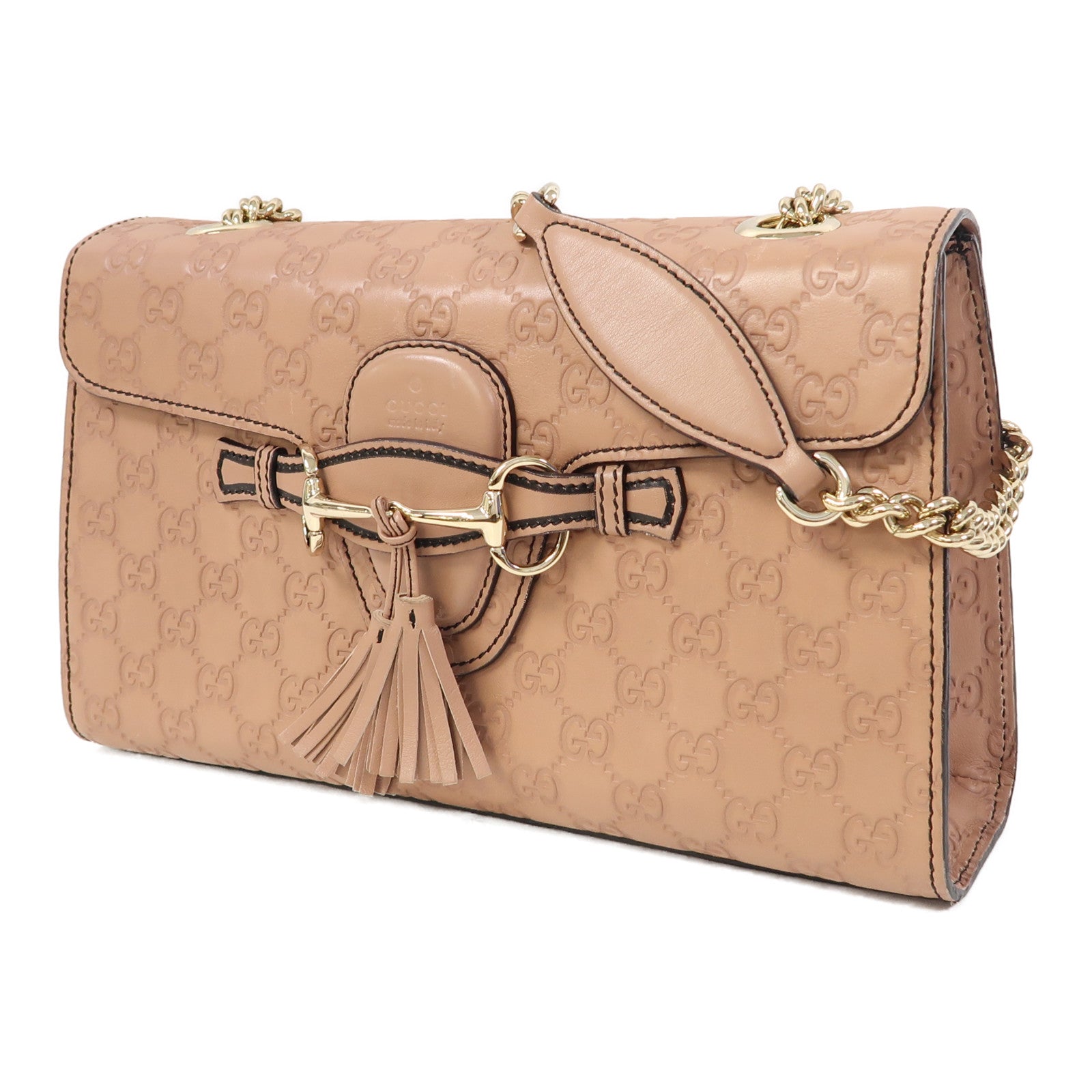 GUCCI 牛皮皮革Shoulder Bag金扣鏈帶肩背袋粉紅色