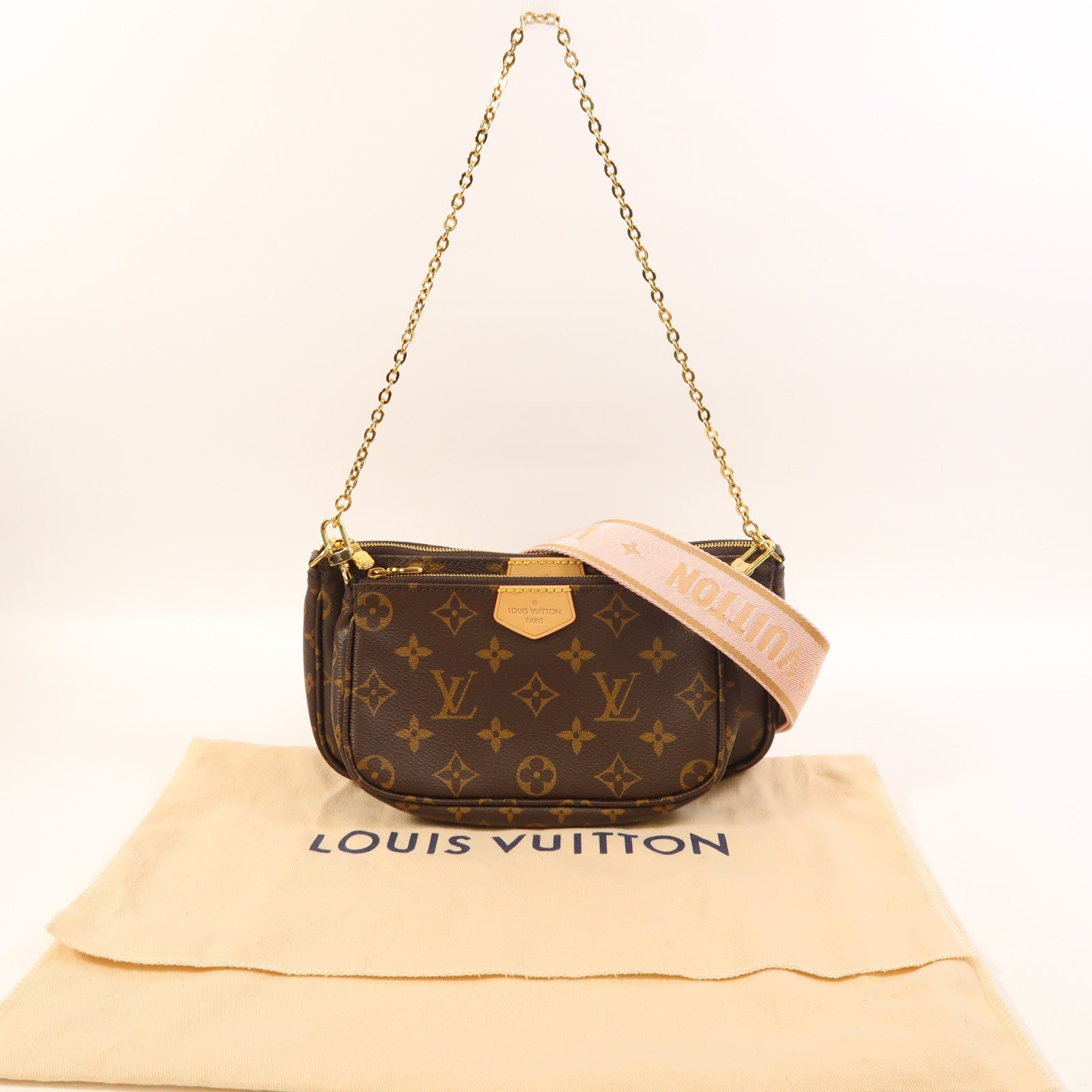 LOUIS VUITTON Monogram Multi Pochette Accessoires金扣手挽肩背兩用袋棕色