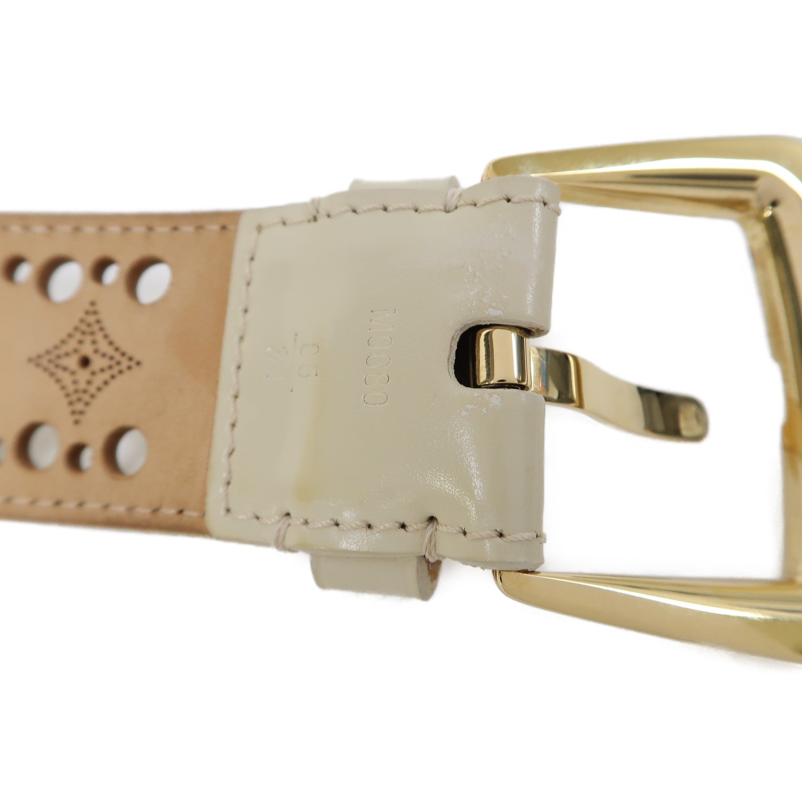 LOUIS VUITTON 皮革Suntur Phoenix Gold Buckle 85cm皮帶米色