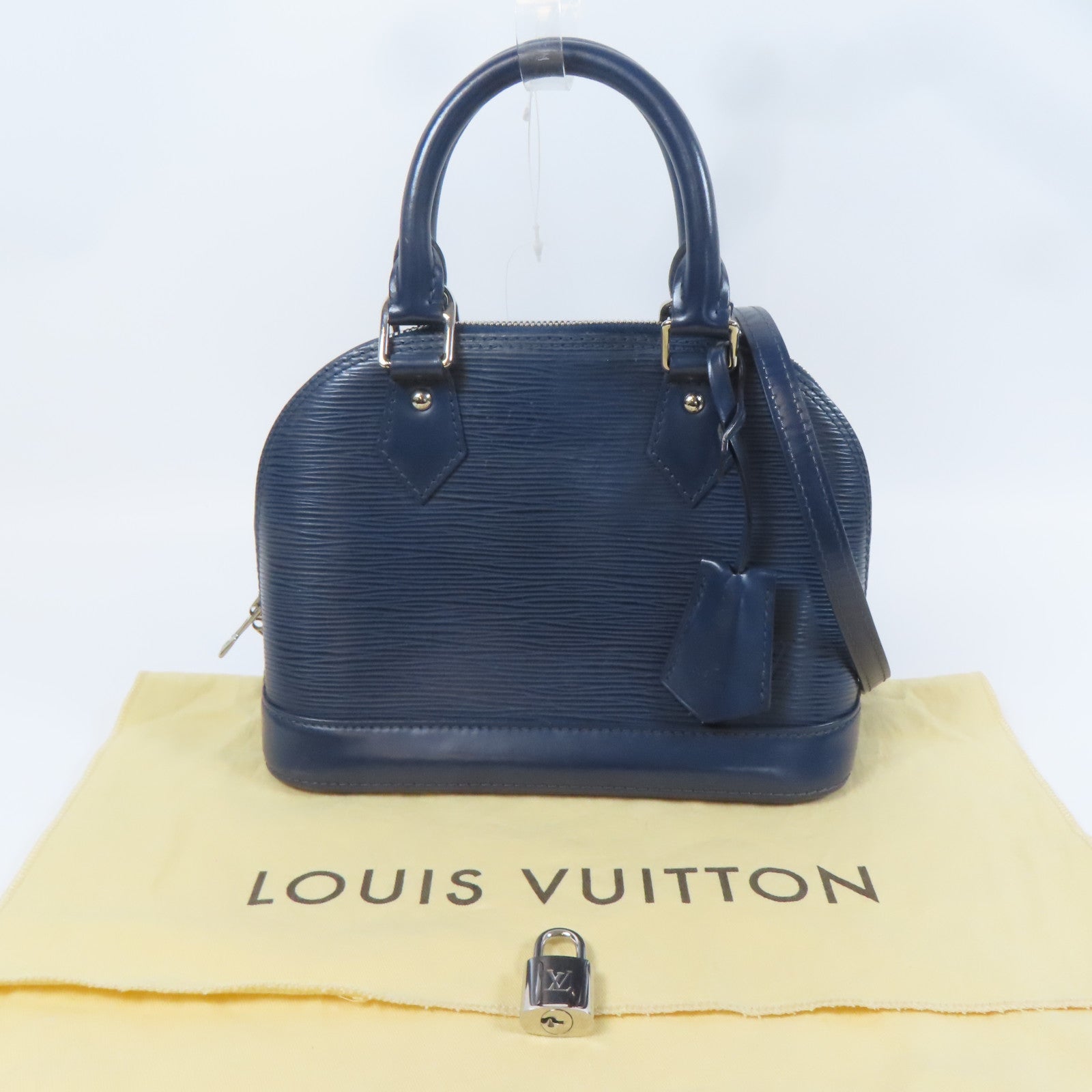 LOUIS VUITTON Epi Alma BB銀扣手挽肩背兩用袋藍色