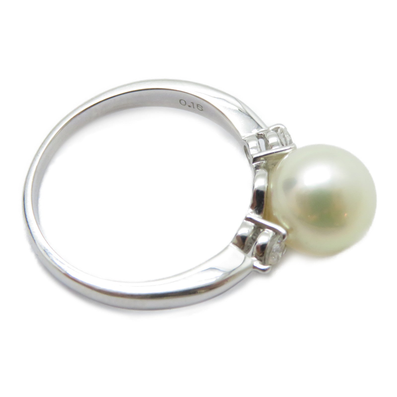 JEWELRY 【激減優惠】PT900鉑金Pearl Ring珍珠鑚石戒指US#6.5