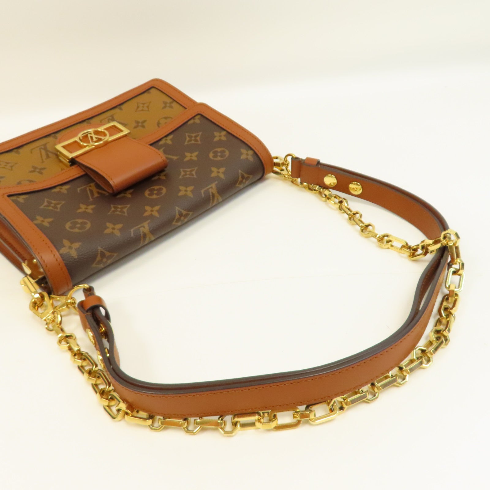 LOUIS VUITTON Monogram Reverse Dauphine MM金扣肩背袋啡色