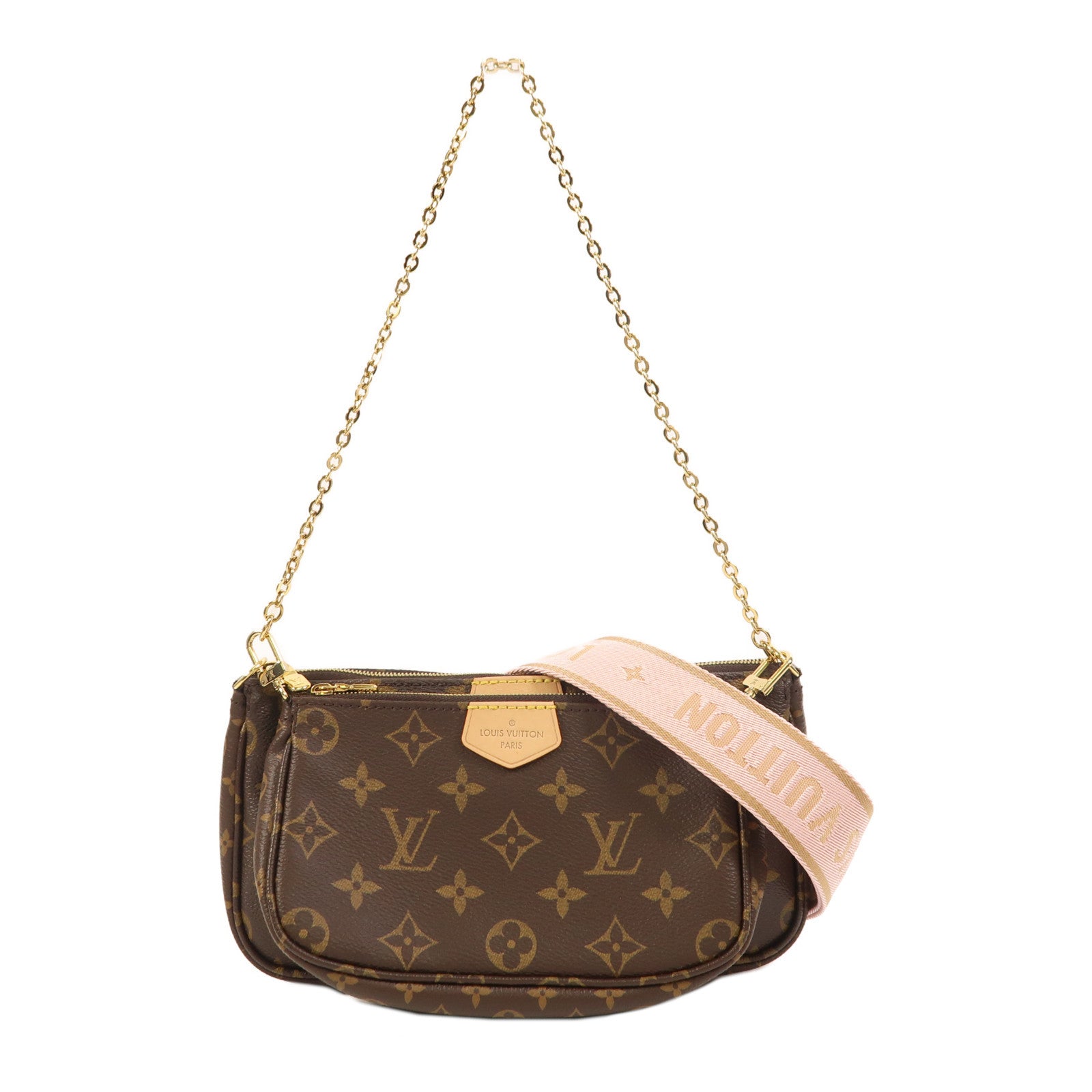 LOUIS VUITTON Monogram Multi Pochette Accessoires金扣手挽肩背兩用袋棕色