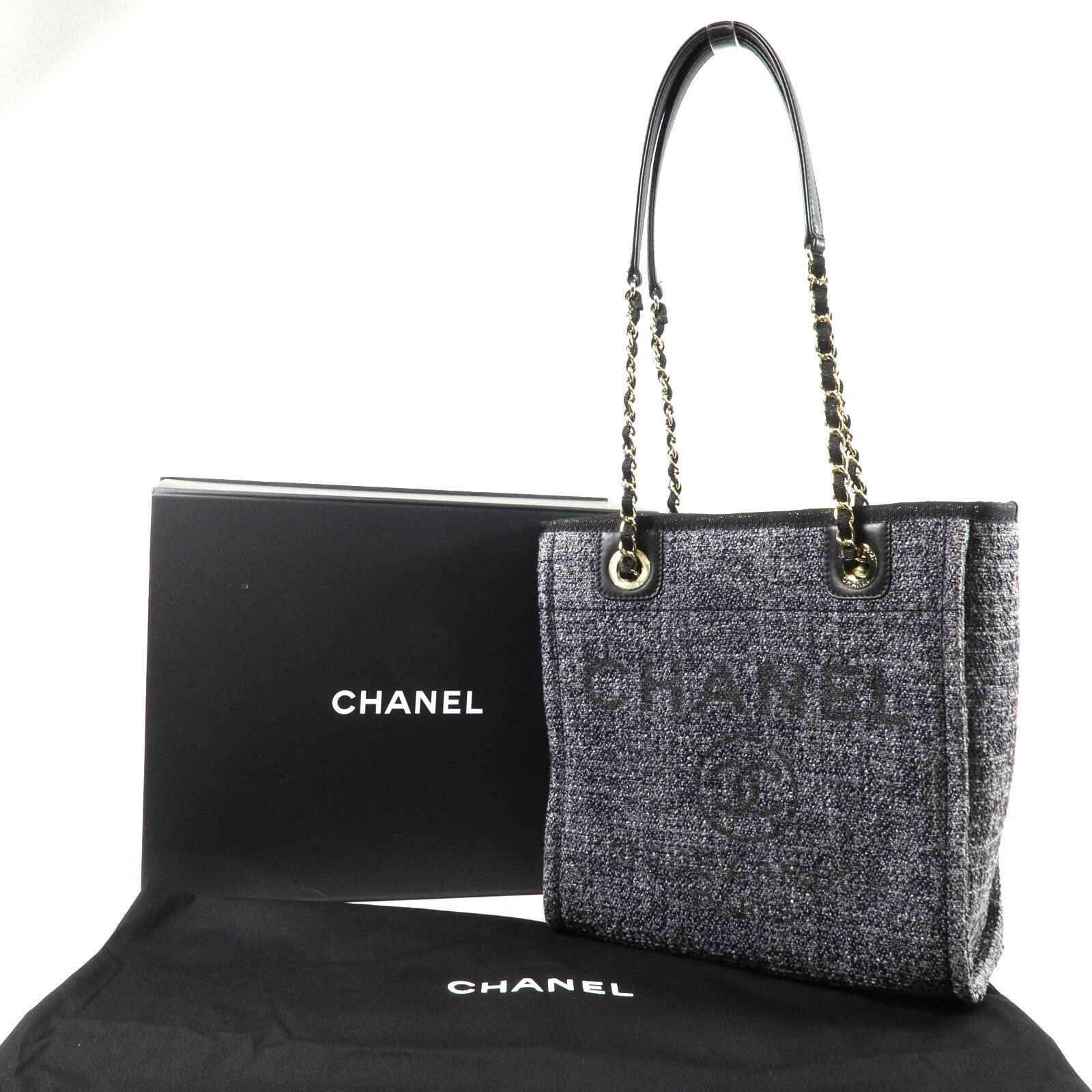 CHANEL 帆布Deaville Tote Bag鏈帶肩背袋