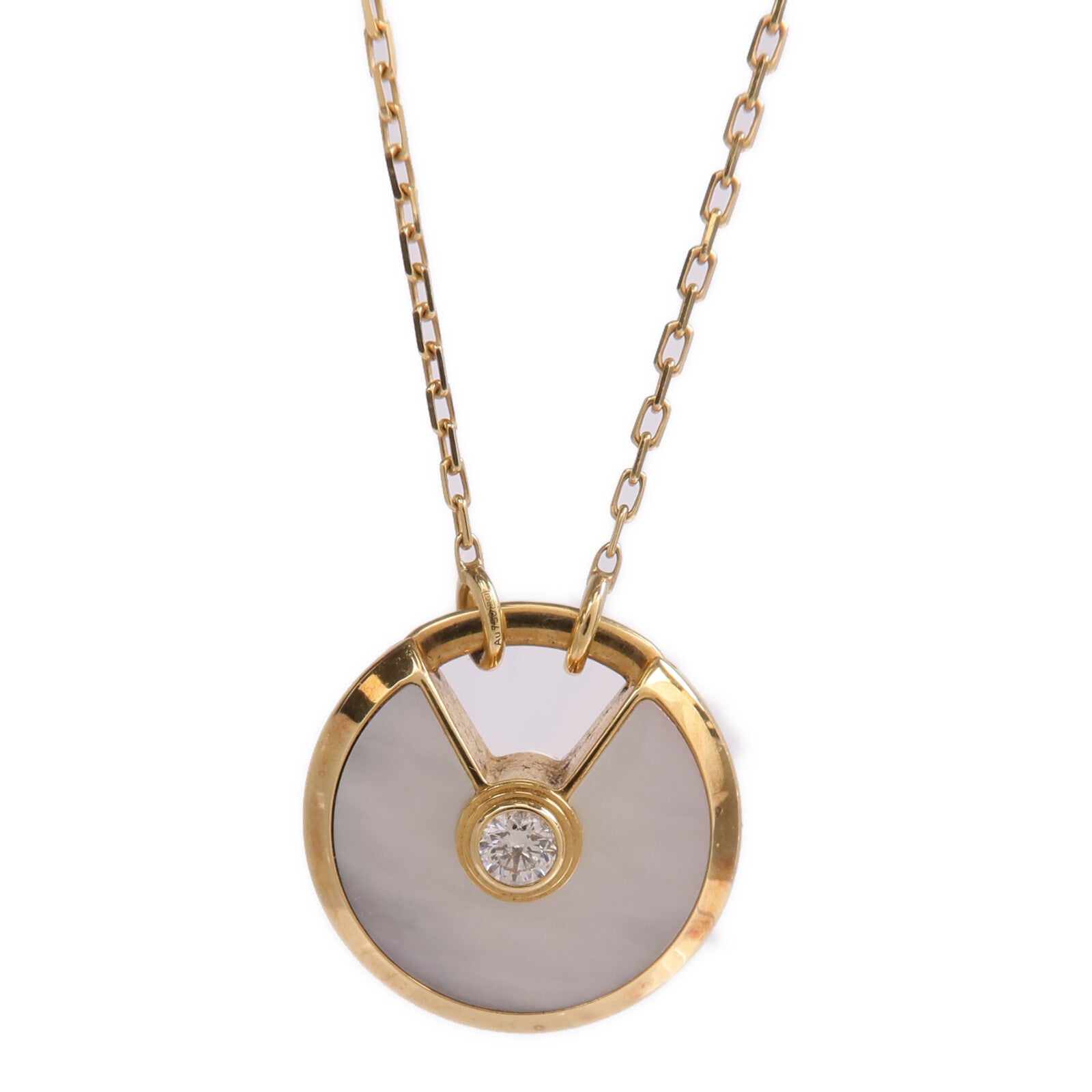 CARTIER 18K黃金Amulette de Cartier鑽石/珍珠母貝項鍊