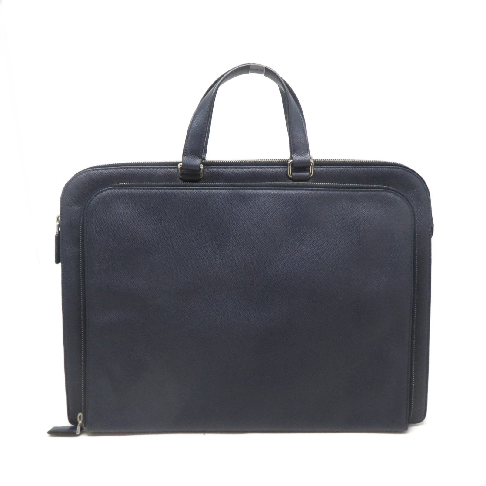 PRADA Saffiano皮革Briefcase銀扣手挽袋/公事包藍色